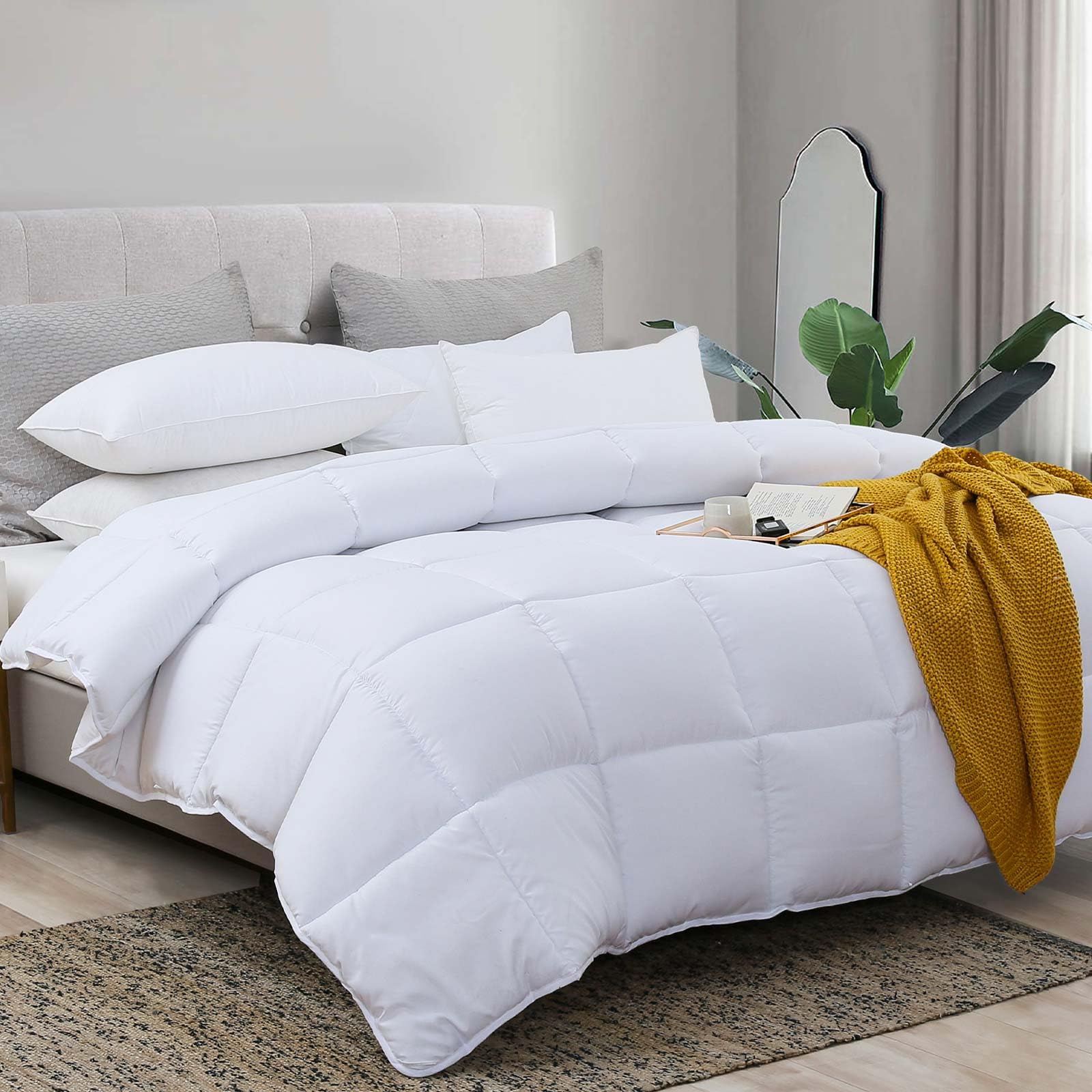 L LOVSOUL Down Alternative Comforter King Size Duvet Insert,All Season Duvet Insert with Corner Tabs,White Comforter King 106x90Inches