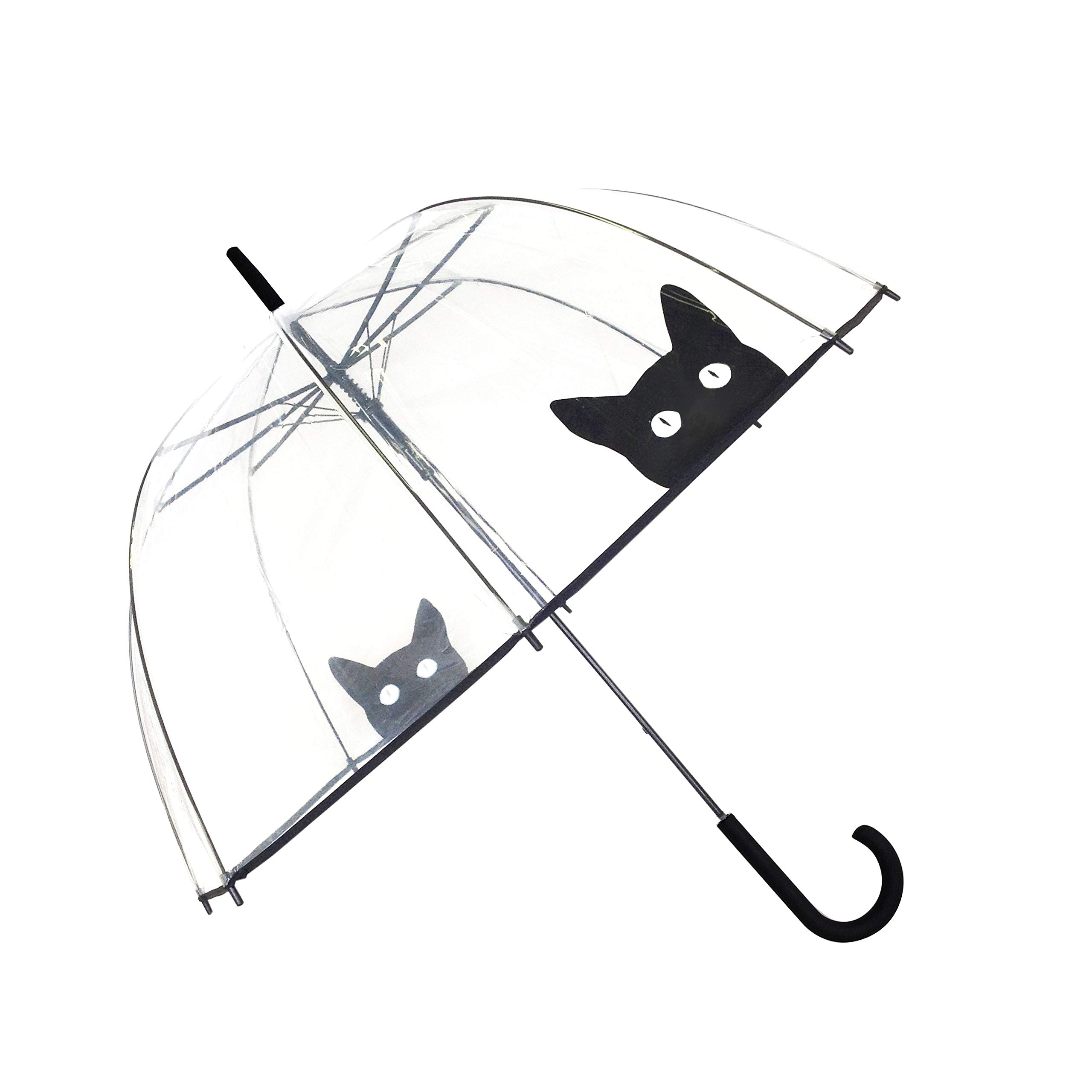 SMATI Stick Clear Umbrella - Windproof - Birdcage Bubble See Through (Flowers Stripe Stars Dog Cat)