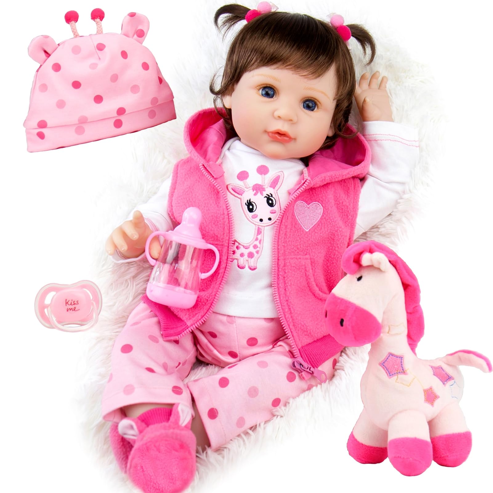 Aori Reborn Baby Dolls 22 Inch Weighted Girl Doll With Pink Clothes And Deer Toy Accessories