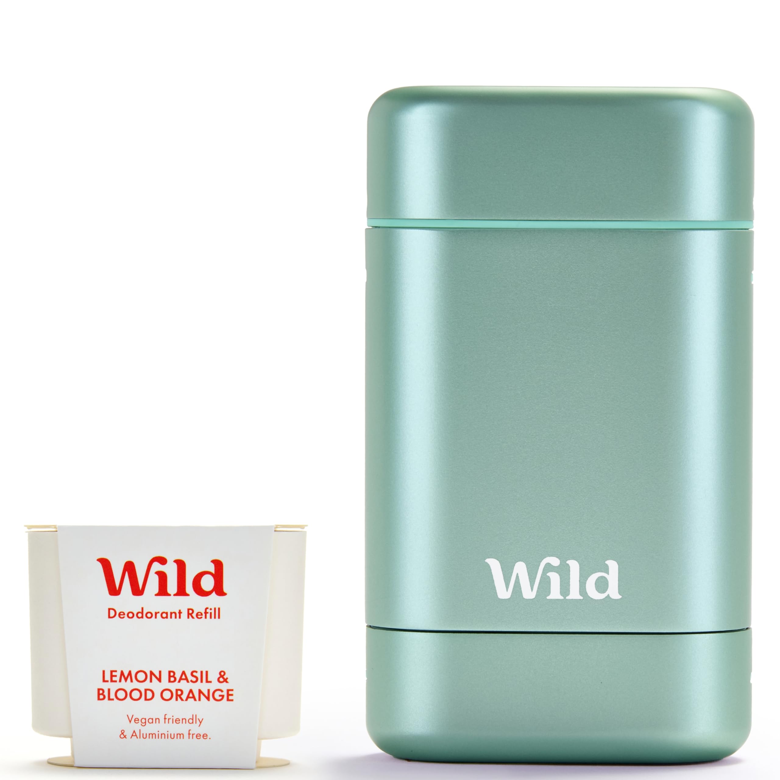 Wild - Natural Refillable Deodorant Starter Kit with Aqua Case and Lemon Basil & Blood Orange Scented Refill (40g) - Aluminium Free - Long Lasting Protection - Vegan