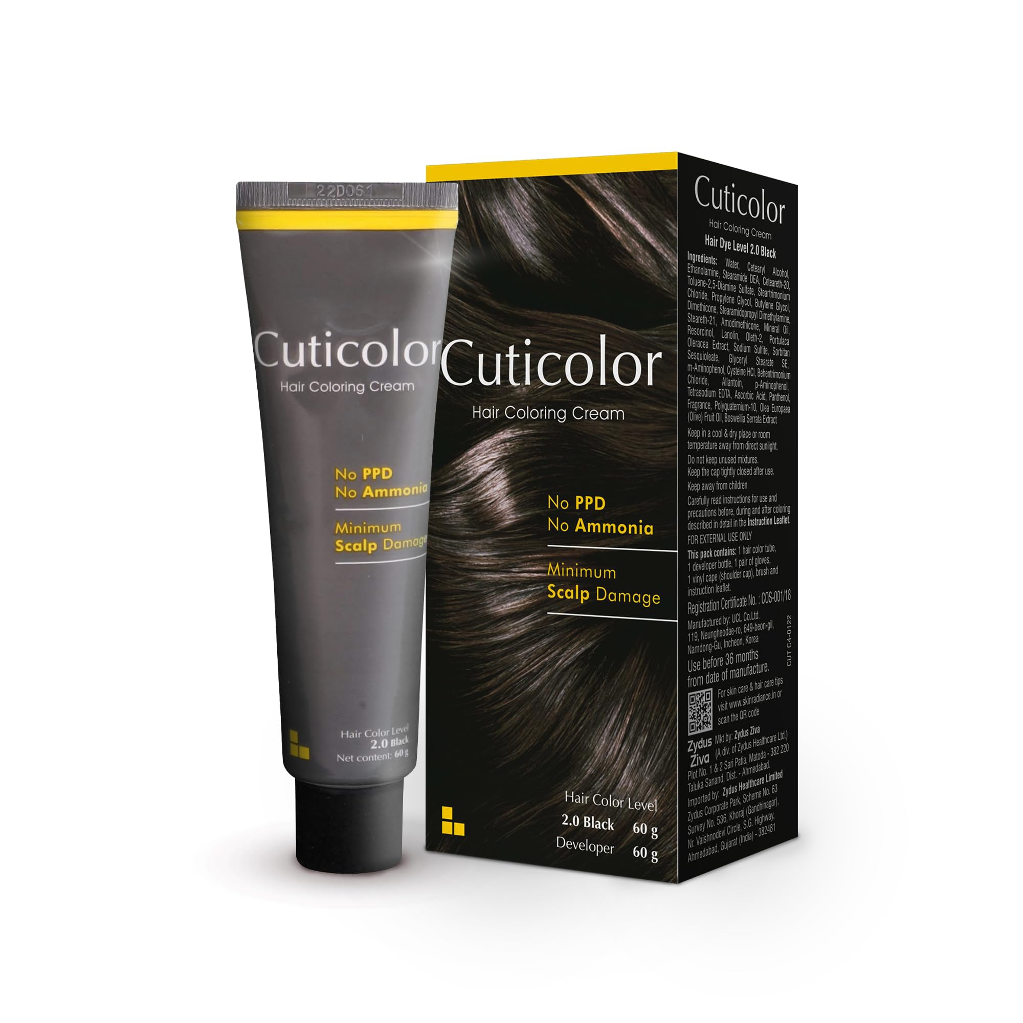 Cuticolor Permanent Hair Color Cream|#1 Dr prescribed|Suitable for Sensitive Skin|Eco Mechanism for Preserving Scalp Health|No Ammonia|No PPD|Enriched with Portulaca & Boseivela Extracts - Black (60g)