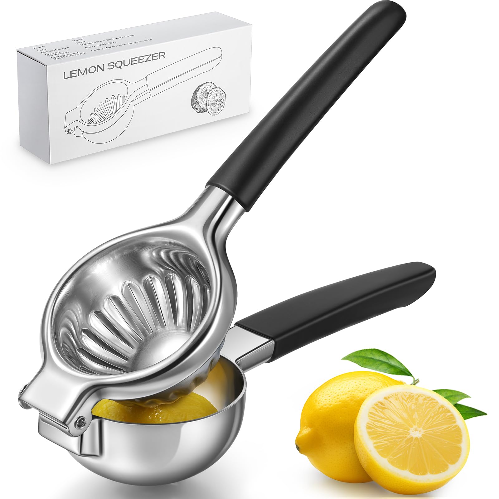 Lemon Squeezer, Sopito Stainless Steel Citrus Press Juicer Heavy Duty with Large Metal Squeezer Bowl for Seedless Juicing, Non-Slip Grip Design Manual Juicer