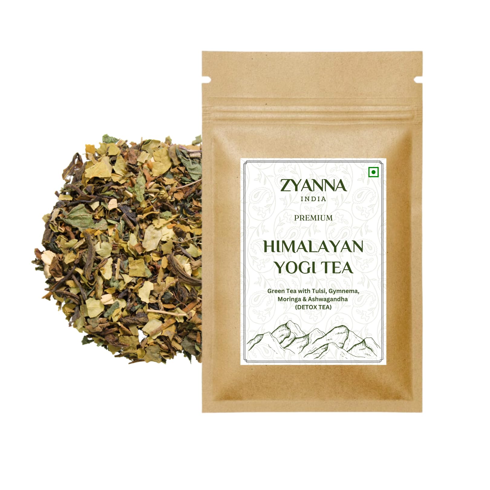 ZYANNA Himalayan Yogi Tea Loose Pack - Authentic Blend Of Exotic Himalayan Herbs And Spices - Green Tea With Tulsi, Ashwagandha- Delicious, Soothing Herbal Tea Experience (Yogi Tea, 100Gm)