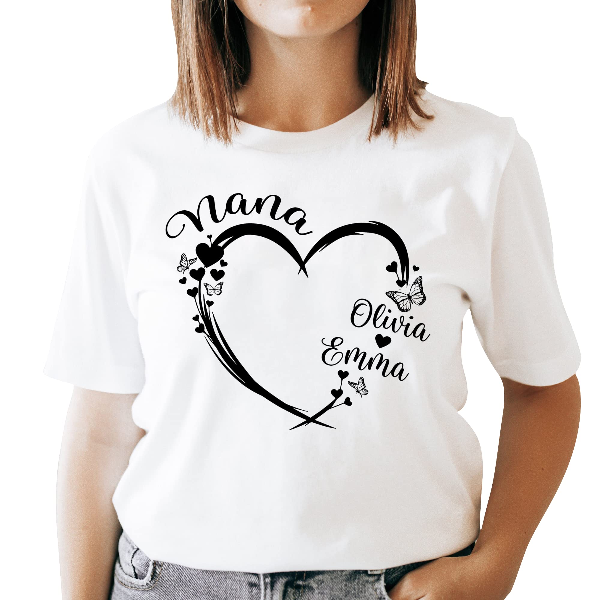 NAZENTIPersonalized Grandma Shirt, Custome Grandma Heart Butterflies with Kids Name Shirt, Mother Women Day, Women Gift