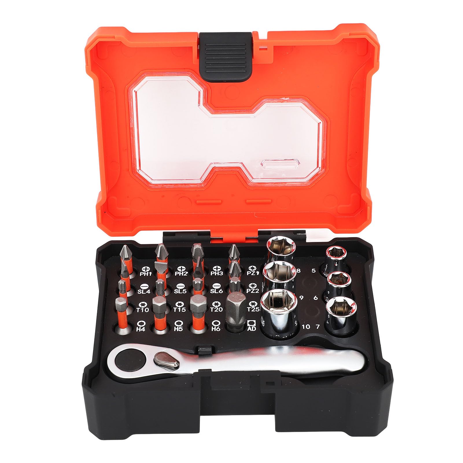 23 PCS Socket Wrench Set, Multi Functional 1/4 Inch Drive Socket & Alloy Tool Steel Screwdriver Bit & 72 Tooth Ratchet Wrench for Auto Repairing Household, With Storage Case