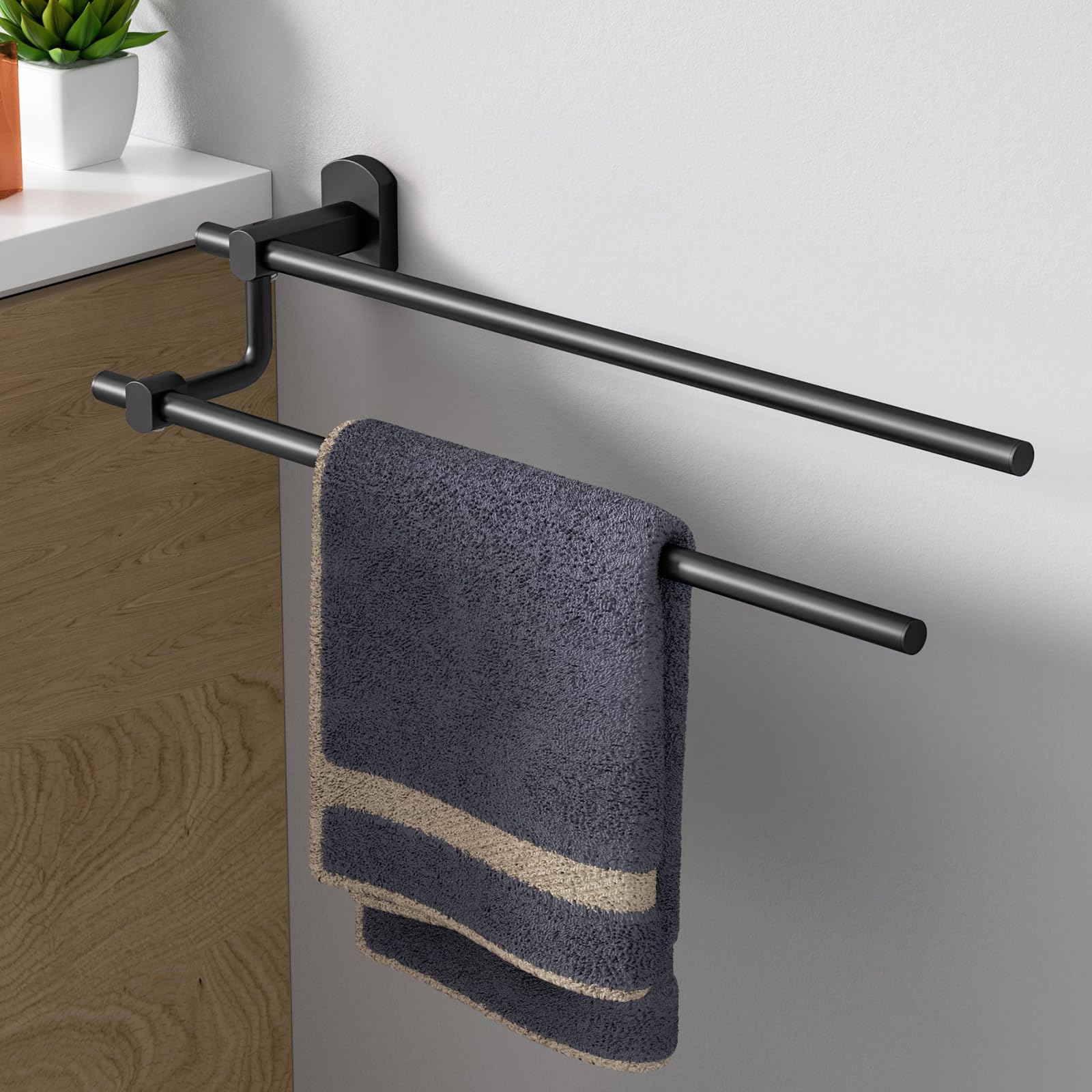 Towel Rail 2 Arm 40 cm Bathroom Towel Rail Wall Multi Towel Bar with 2 Hooks SUS304 Stainless Steel Robe & Bath Towel Rails 40CM/17inch for Bathroom