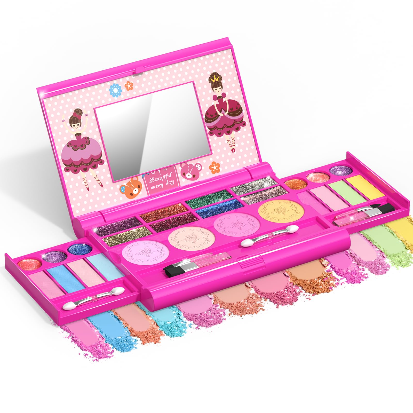 Tomons Kids Makeup Kit for Girl Washable Makeup Kit, Fold Out Makeup Palette with Mirror, Make Up Toy Cosmetic Kit Gifts for Girls - Safety Tested- Non Toxic, Pink, Expires December 2025