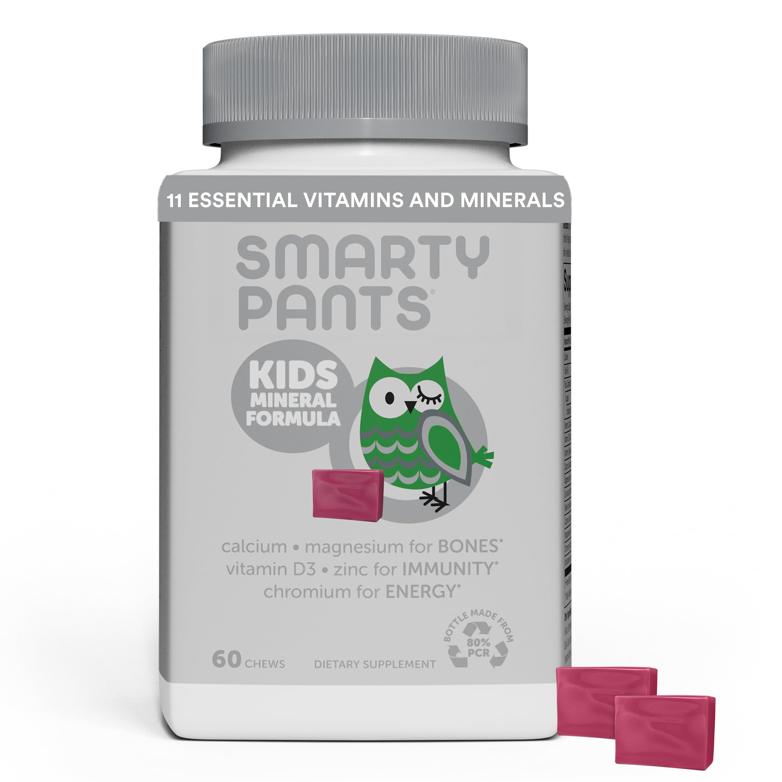 SmartyPants Kids Mineral Daily Gummy Multivitamin: Vitamin C, D3 & Zinc for Immunity, Gluten Free, Vitamin E, Calcium for Bones, Magnesium Citrate for Muscle Function, 60 Count (30 Day Supply)