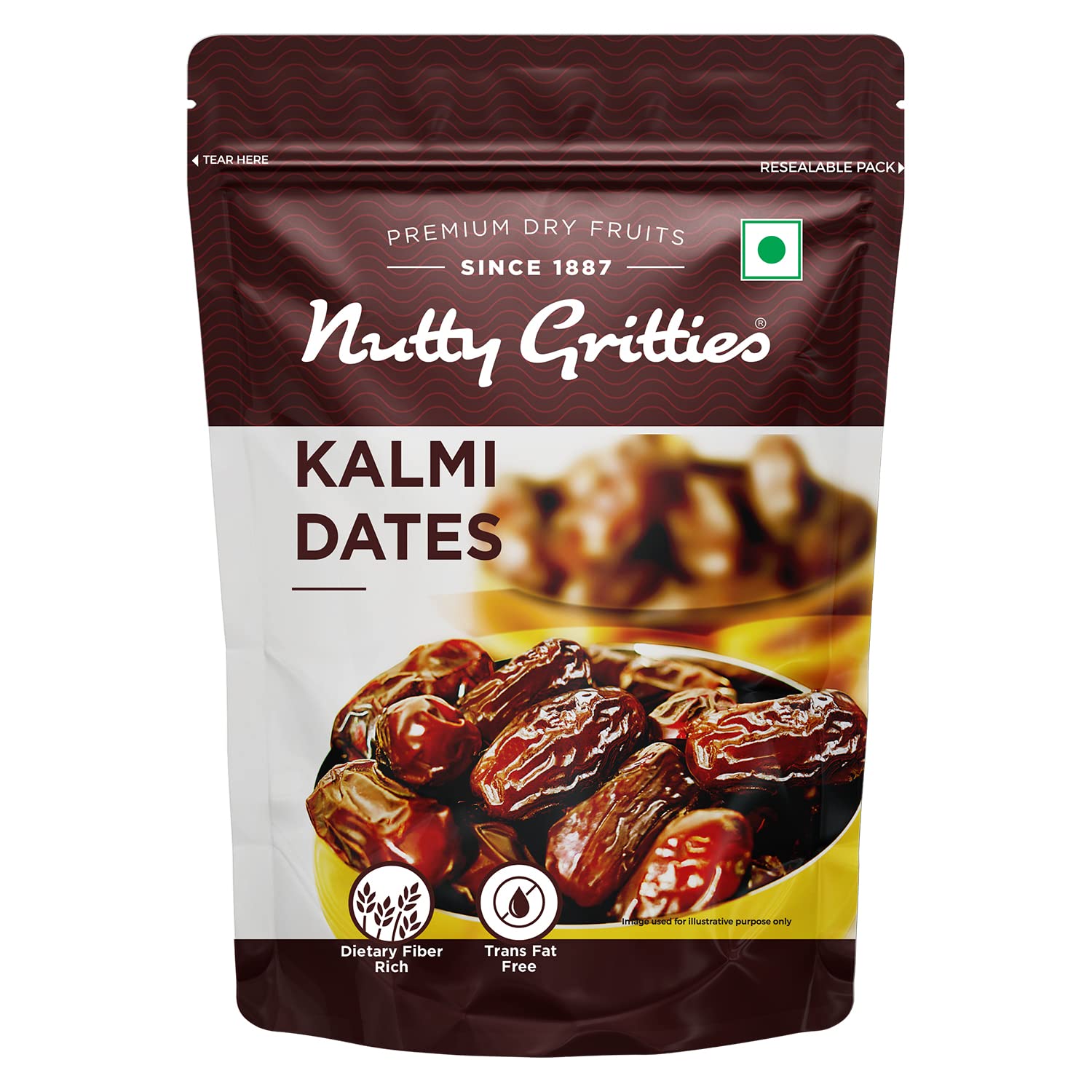 Nutty Gritties Premium Kalmi Dates- 350g | Juicy & Delicious Khajoor, Khajur | No artificial colours | Naturally Sweet | Instant Energy | Resealable Pouch,