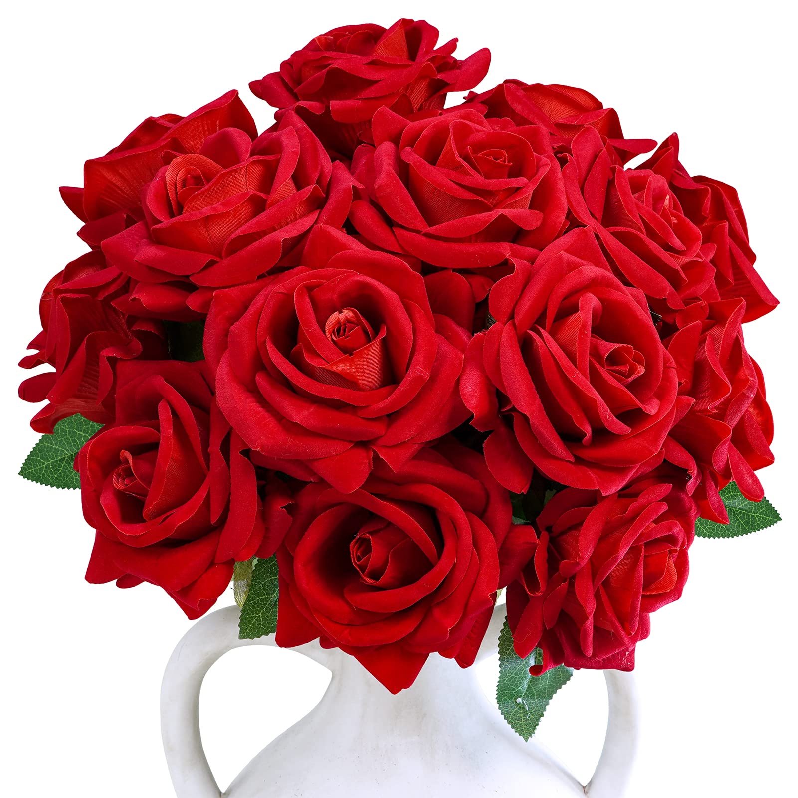 Winlyn 15 Pcs Real Looking Artificial Red Roses with Long Stems 19.7" Tall - Silk Red Velvet Rose Flowers for Vase Bouquets Centerpieces Wedding Valentine's Day Bride & Baby Shower Party Home Decor