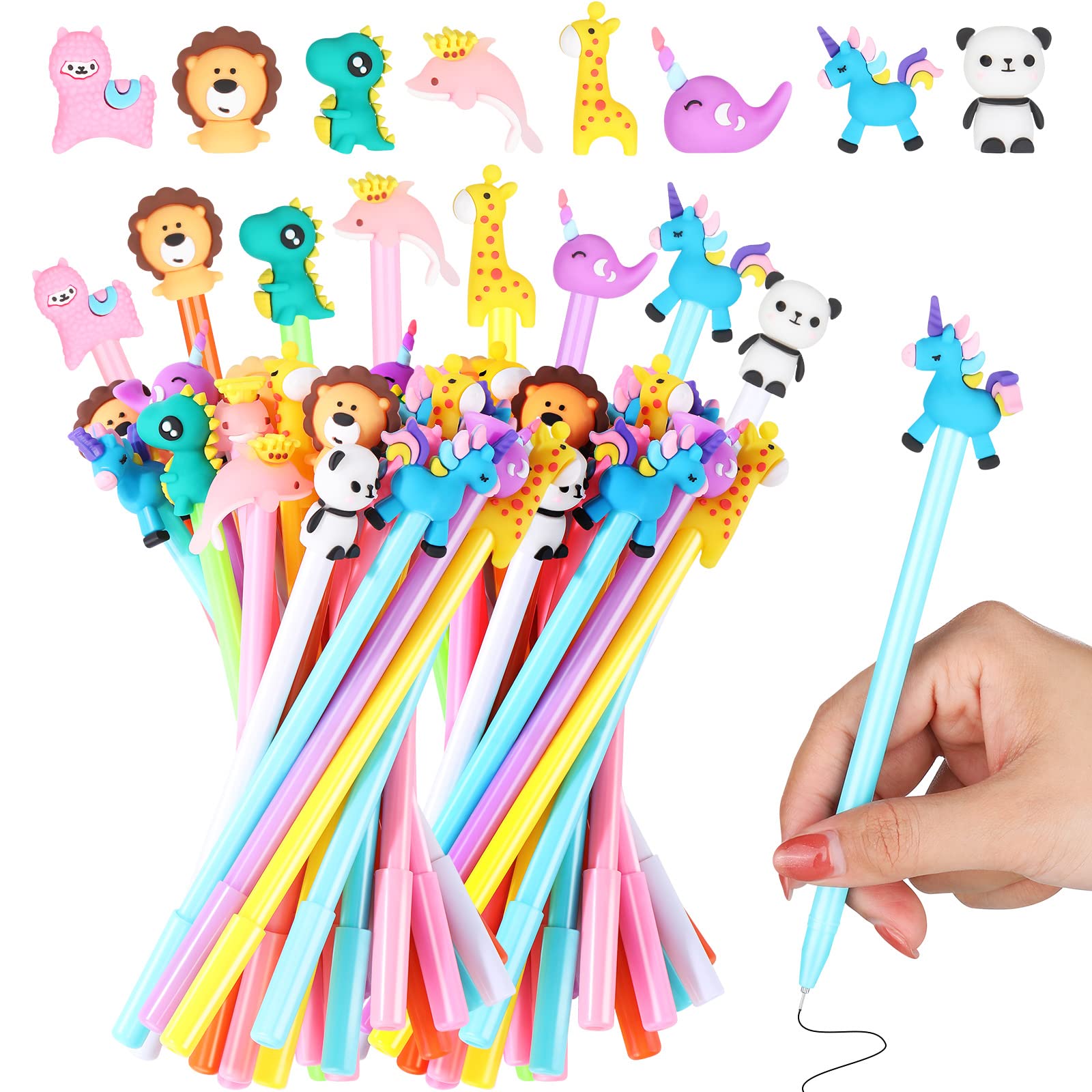 24 Pieces Cute Cartoon Gel Ink Pens Fun Animal Novelty Pens for Kids Black Ink Back to School Present Pens Bulk(Animal Style)