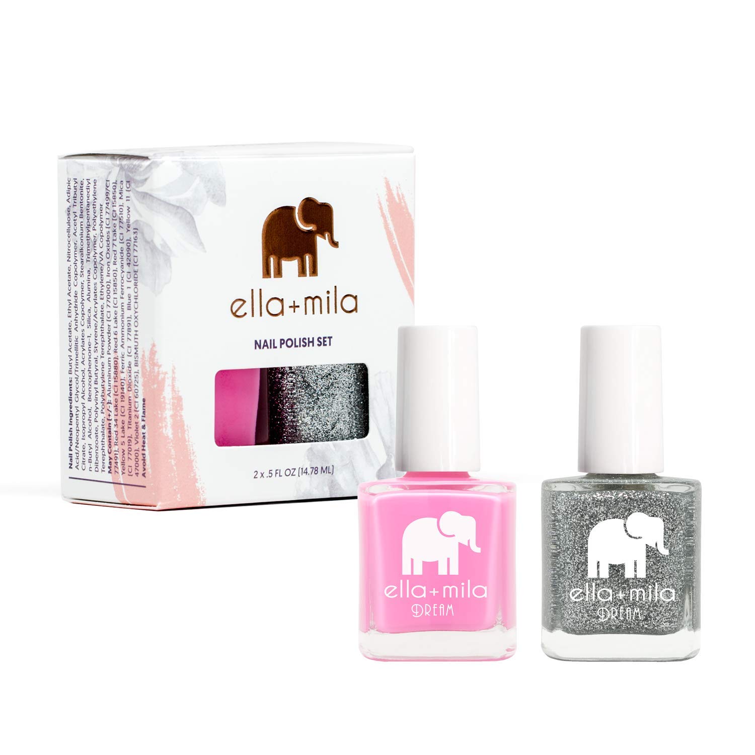 ella+mila2-Pack Pinkterest Ice Set - Quick Dry Nail Polish Set of 2-17-Free & Chip Resistant Regular Nail Polish Sets - Nail Lacquer Set with On Thin Ice (.45 Fl. Oz.) & Pinkterest+ (.45 Fl. Oz.)