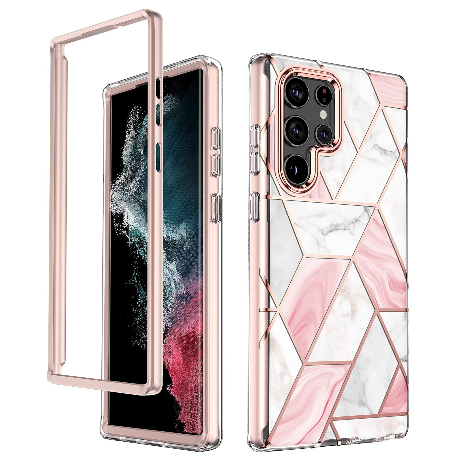 GOLINKMarble Case for Samsung Galaxy S23 Ultra 5G (2023 Release 6.8 inch), Slim Stylish Protective Shockproof Bumper Case(Without Built-in Screen Protector) -Pink Marble