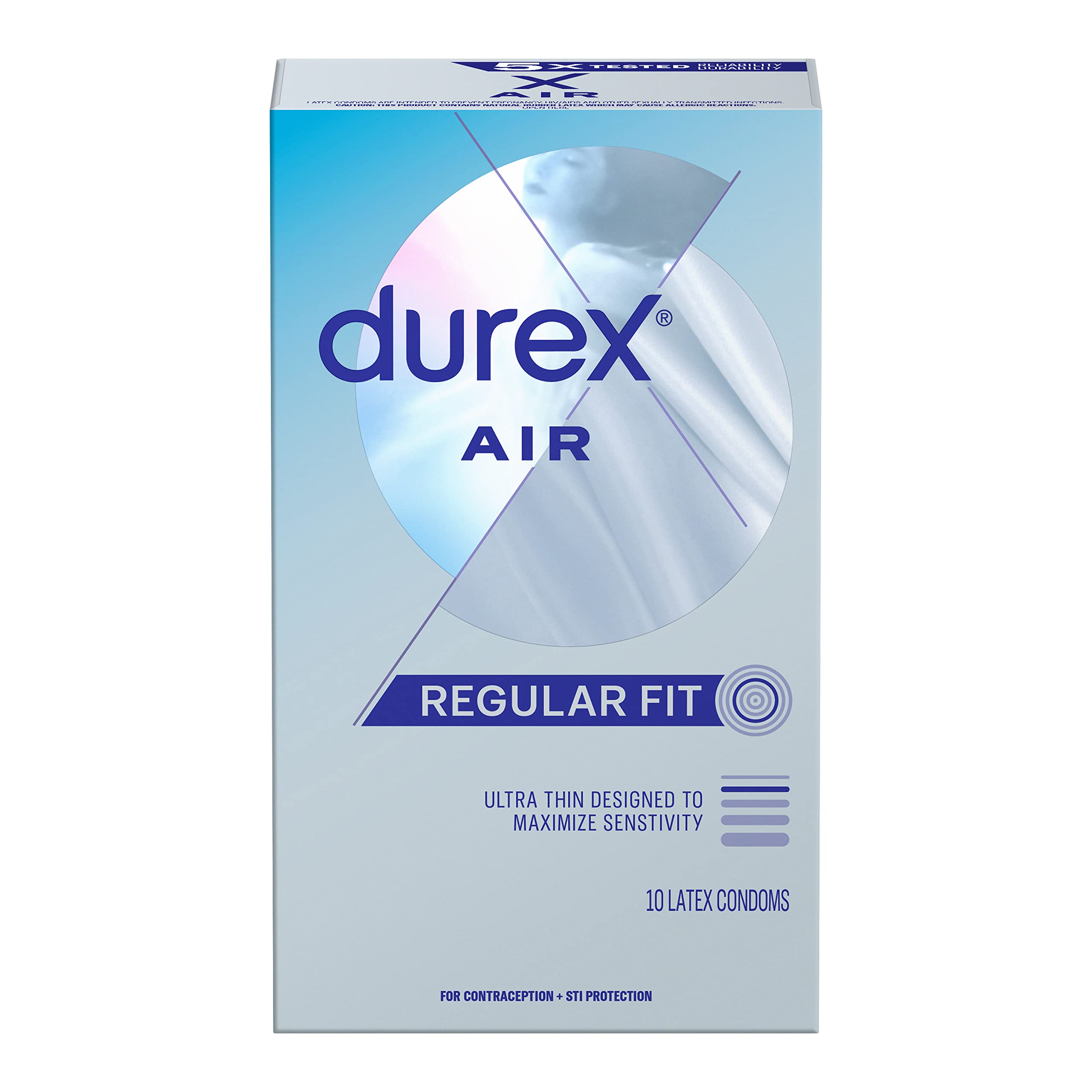 Durex Air Condoms, Extra Thin, Transparent Natural Rubber Latex Condoms for Men, Regular Fit, FSA & HSA Eligible, 10 Count