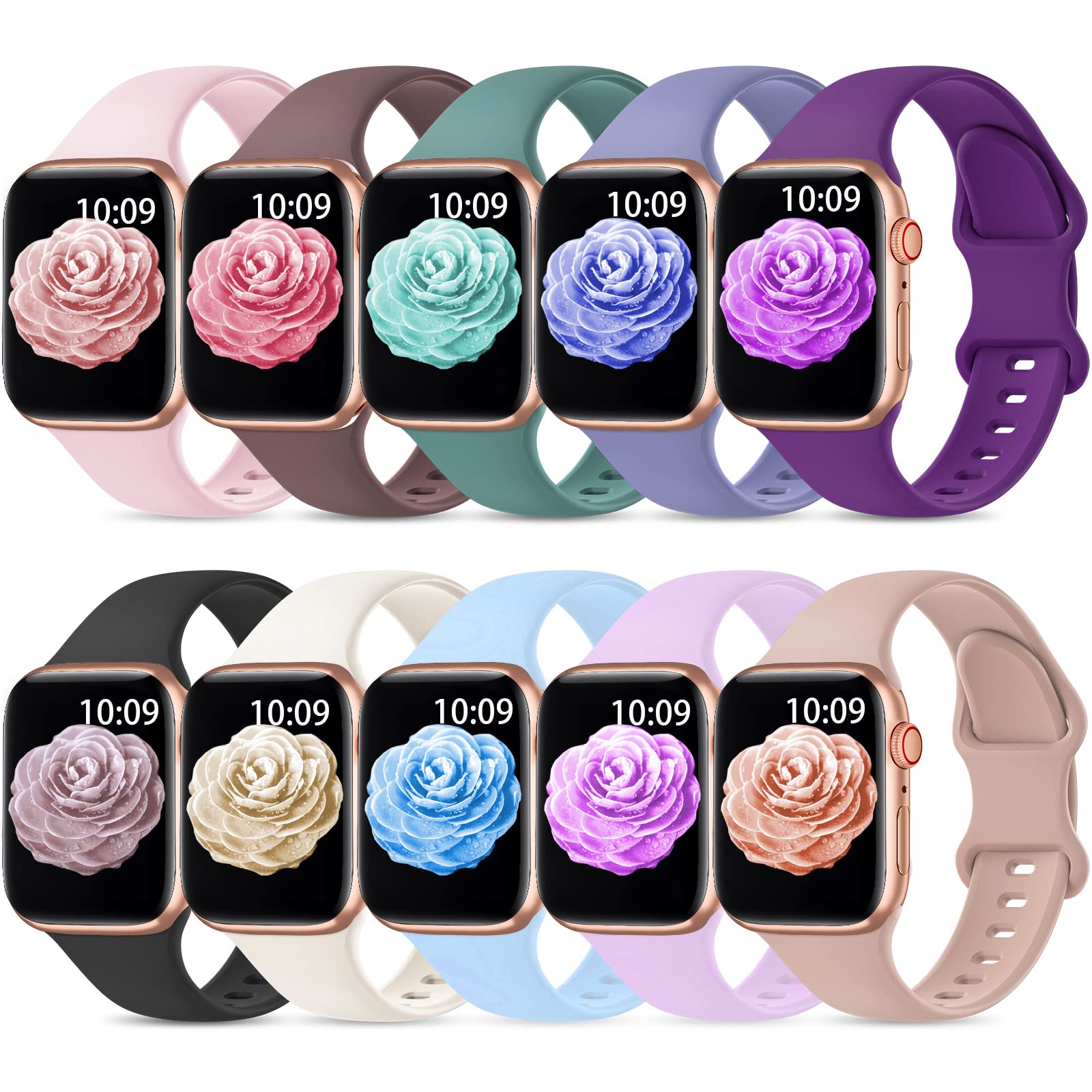 10 Pack Sport Bands for Apple Watch Band 40mm 38mm 41mm 45mm 44mm 49mm42mm Women Men,Soft Silicone Waterproof Rubber Strap Wristbands for iWatch Apple Watch Series Ultra SE 8 7 6 5 4 3 2 1 Band