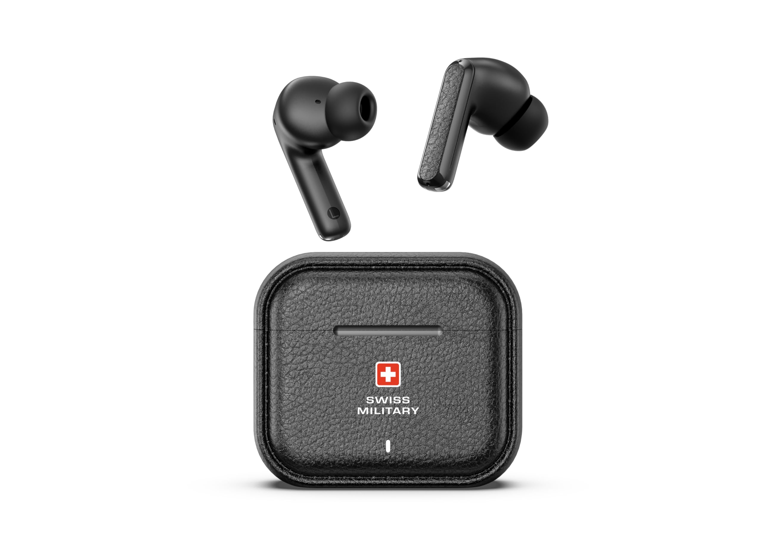 Swiss Military Victor RT75 PRO Active Noise Cancelling Earbuds - ENC & Transparency Mode, Hi-Res LDAC, Smart Touch Sensors, 180 Days Standby, 6Hr Music Time, Compatible with Android/iOS - Black