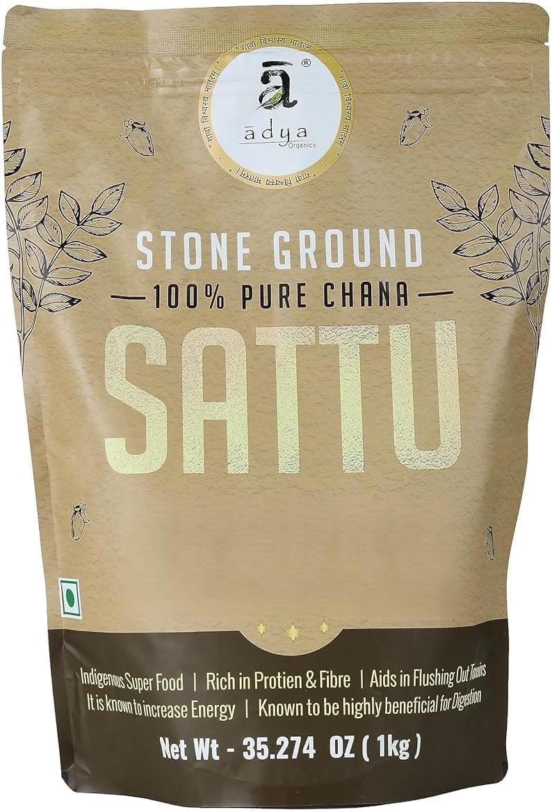 AEDA Sattu Powder | Gluten Free Roasted Black Chana Flour | 100% Natural & Gluten Free Chana Sattu l Atta with High Fiber | Sattu Drink Powder 1Kg- (Pack of 1)