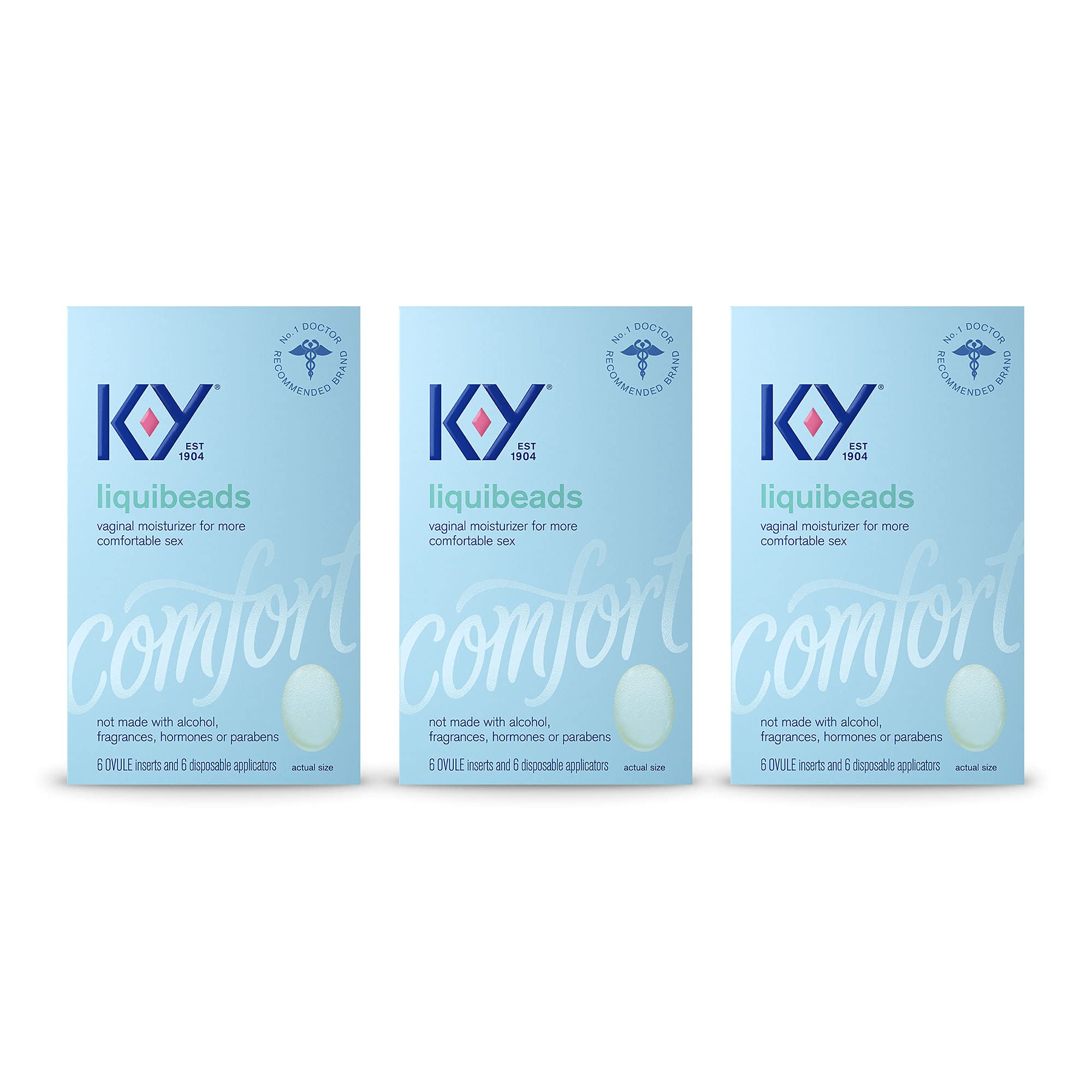 Personal Lubricant, K-Y Liquibeads Vaginal Moisturizer, 6 Bead Inserts and 6 Applicators to Supplement a Woman's Natural Moisture for Comfort and Sex (Pack of 3)