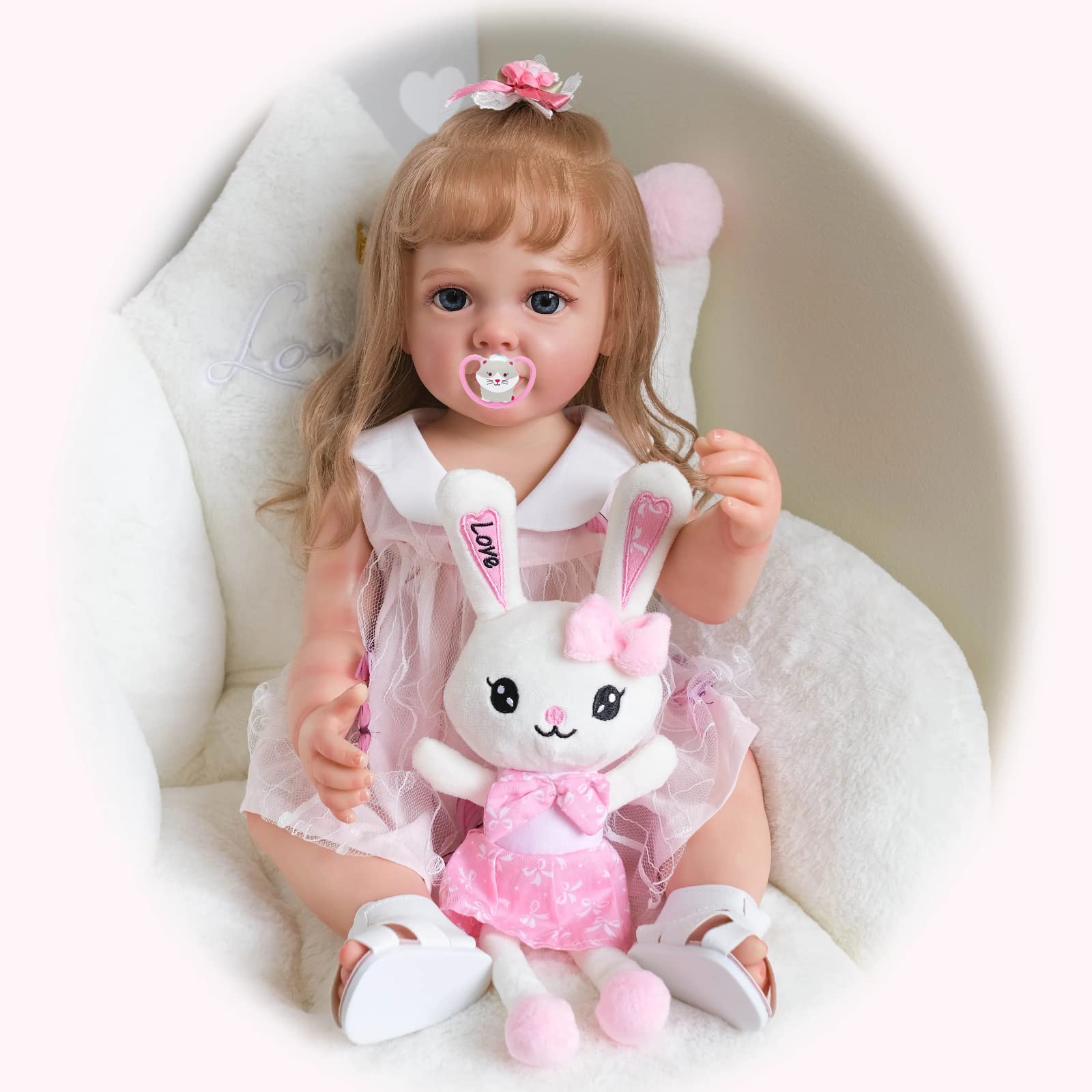 MineeQu22 inches 55CM Lifelike Cuddly Baby Rooted Blond Hair Reborn Baby Dolls Silicone Vinyl Full Body Anatomically Correct Realistic Newborn Toddler Girl Dolls That Look Real and Feel Real