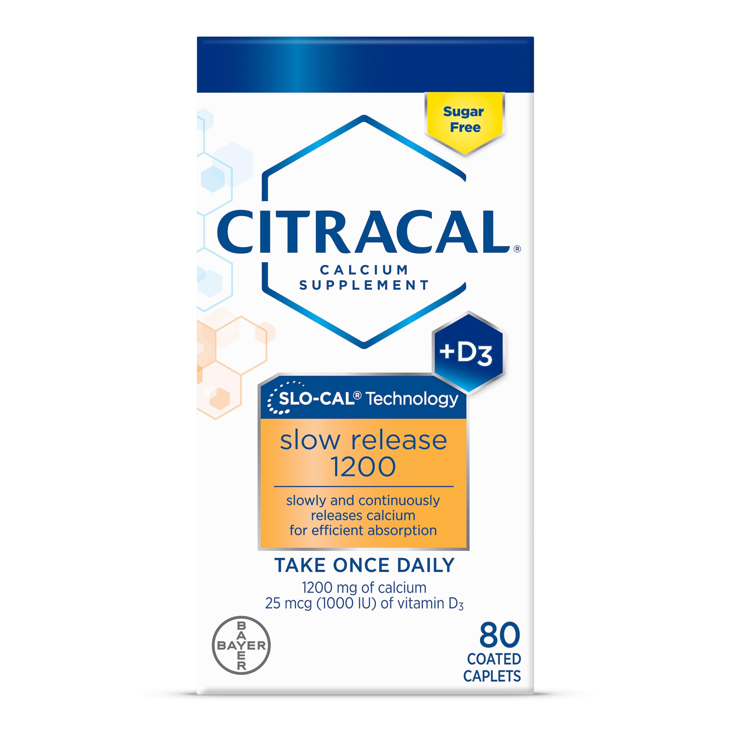 CITRACALSlow Release 1200, 1200 mg Calcium Citrate and Calcium Carbonate with 25 mcg (1000 IU) Vitamin D3, Bone Health Support, Calcium Supplement for Ages 12+, Take Once Daily Caplet, 80 Count