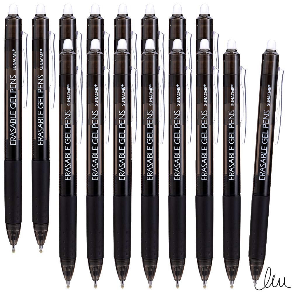 Erasable Pens, Black Retractable Gel Pens Clicker 16 Pack Fine Point Gel Ink Pen for Smooth Writing, Planners, Taking Note