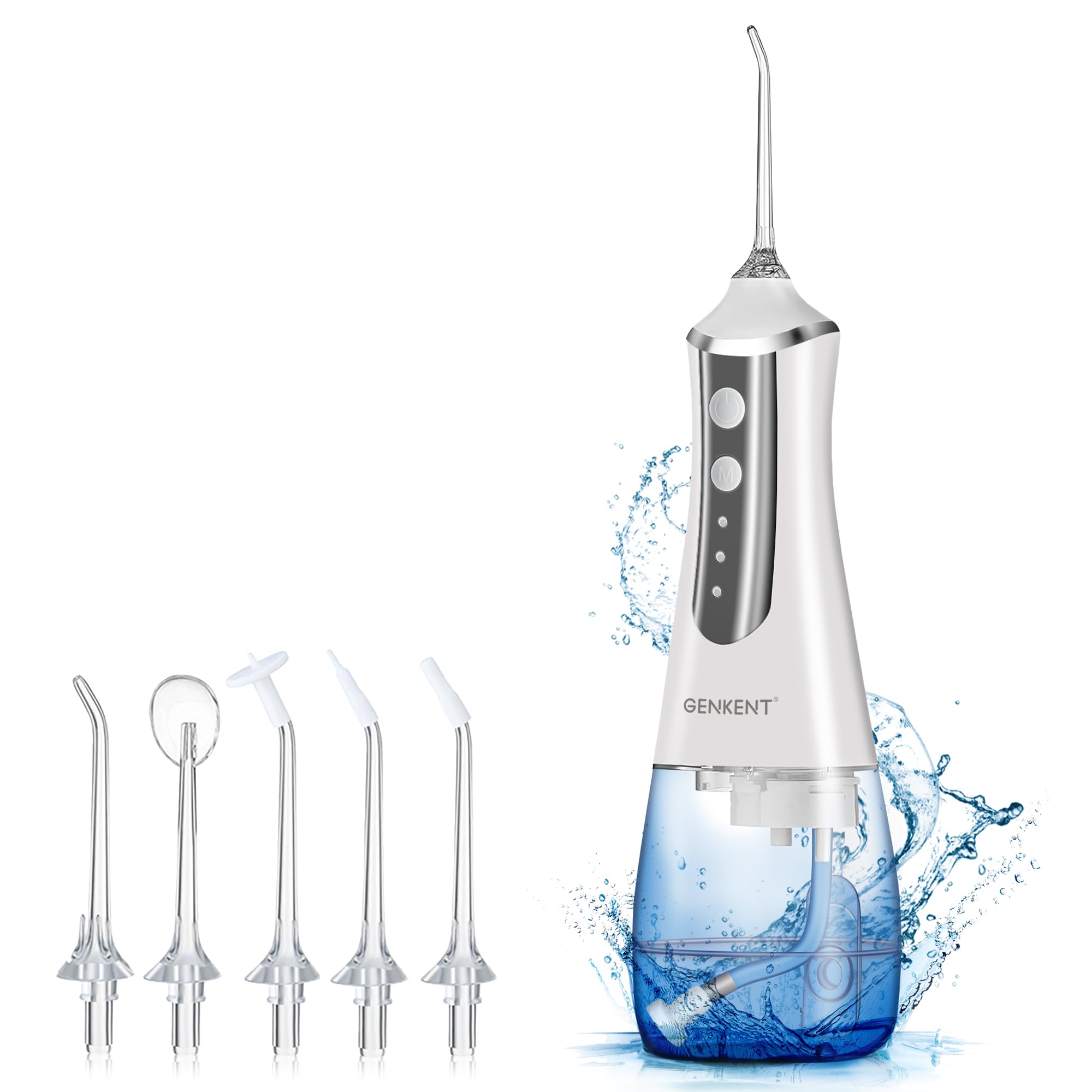 Water Flosser Cordless for Teeth Cleaning 300ML Dental Oral Irrigator 3 Modes 5 Tips Rechargeable Waterproof Electric Flossing for Home Travel (White)