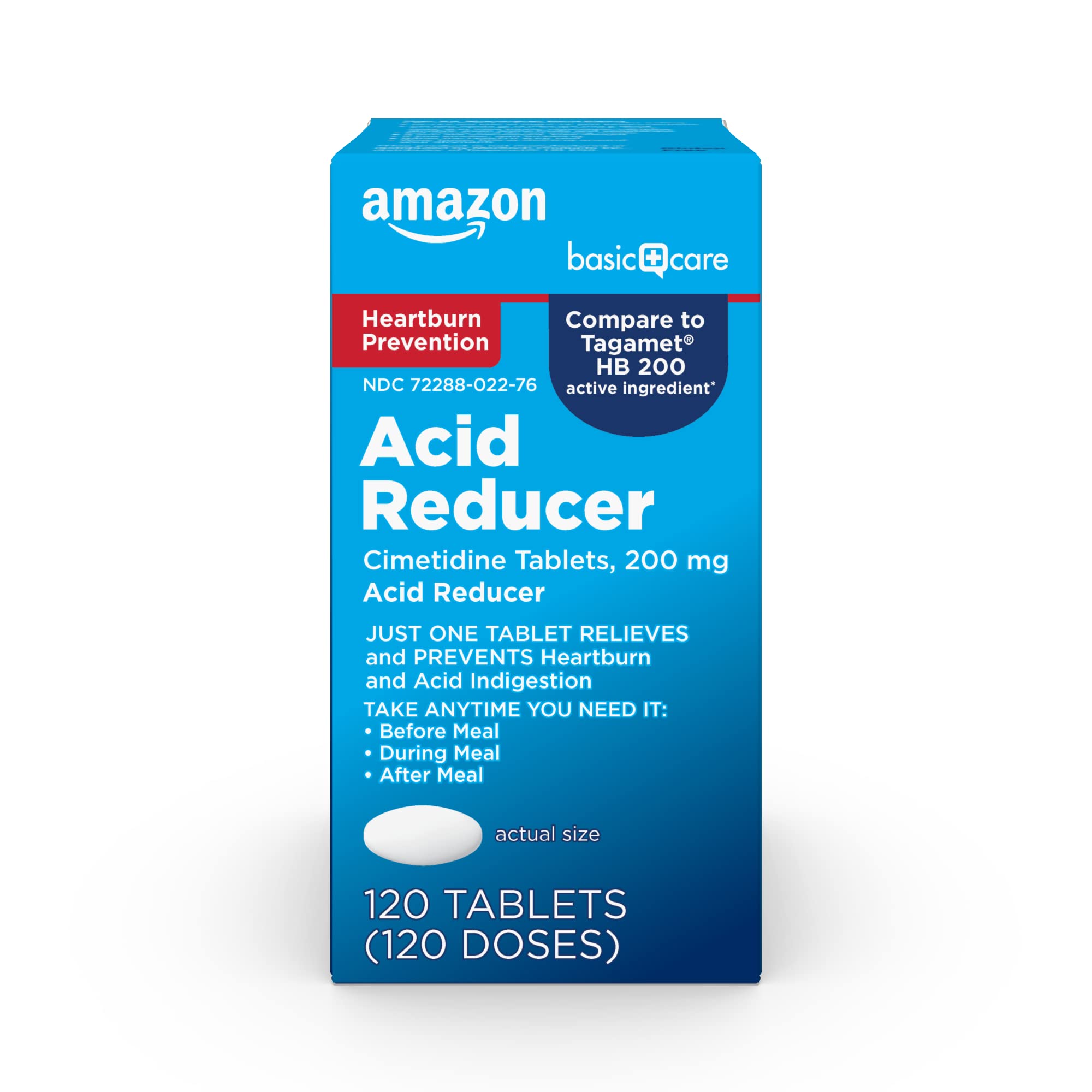 Amazon Basic CareCimetidine Coated Tablets 200 mg, Acid Reducer, Heartburn Medicine, Indigestion Relief, 120 Count