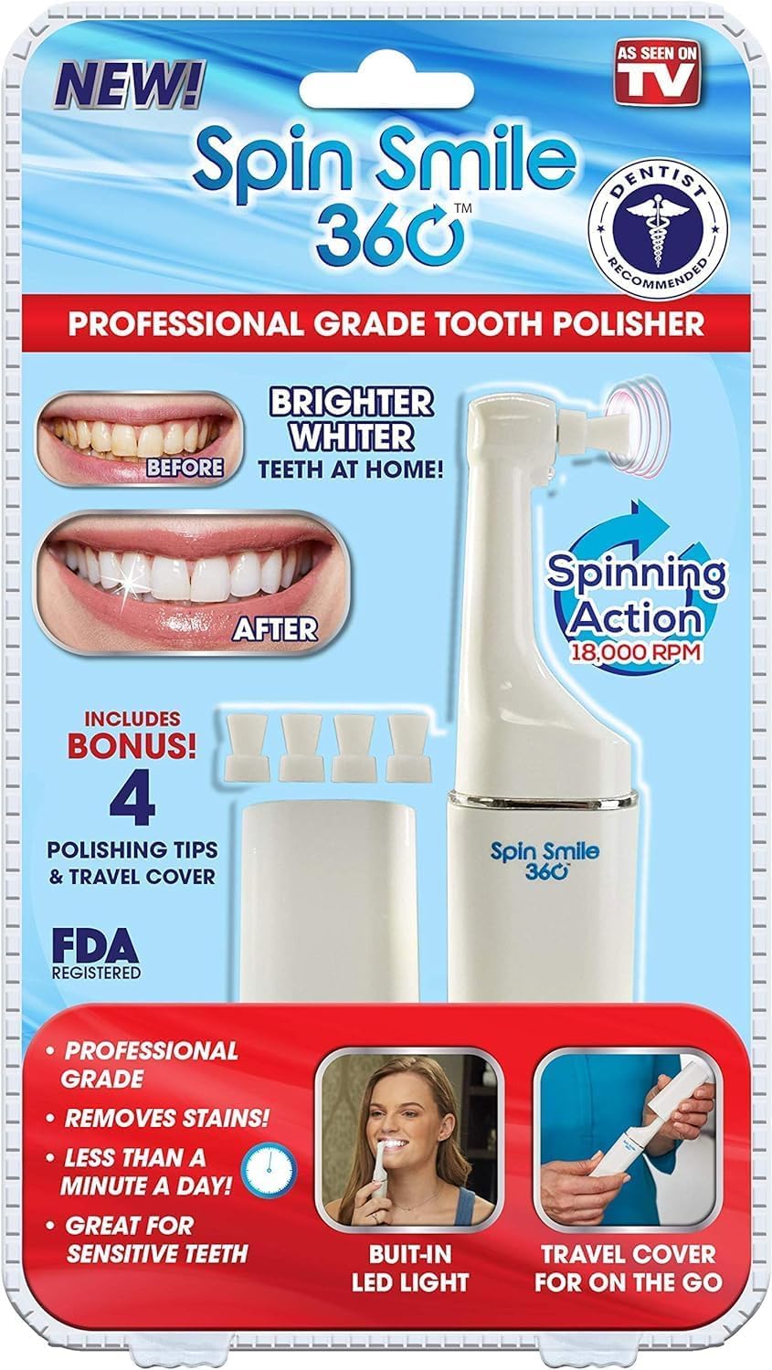 Spin Smile 360 | Premium & Professional Grade Tooth Polisher for Dental Care & Teeth Whitening | For Brighter Smiles & Healthier Teeth | Dental Care at Home (18000 RPM)