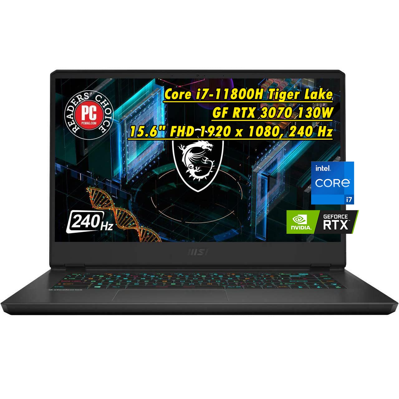 MSIGP66 Gaming Laptop, Core i7-11800H 8 Core Tiger Lake, 4.6GHz, GF RTX 3070 130W,15.6" FHD 1920 x 1080, 240 Hz, Wi-Fi 6, BT 5.2, Backlit KB, Win 11, W/Accessories(16GB RAM|1TB PCIe SSD)