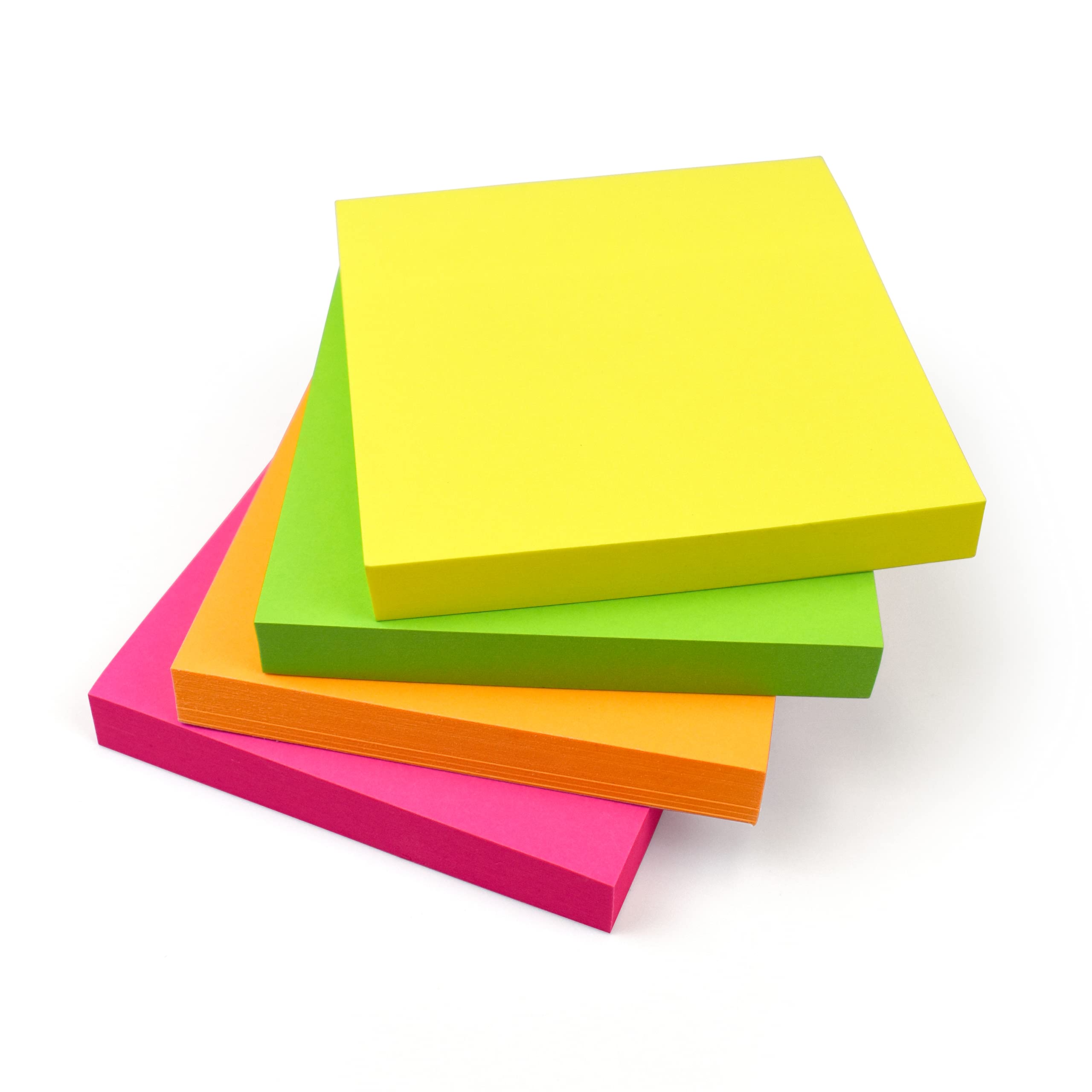 400 Sticky Notes with Set of 4 Pads (100 Sheets Per Pad) - Bright Colours (76x76mm) - Colourful Removable Adhesive Memo Sticky Pads in Yellow, Pink, Green, Orange | Office Accessories, School Supplies