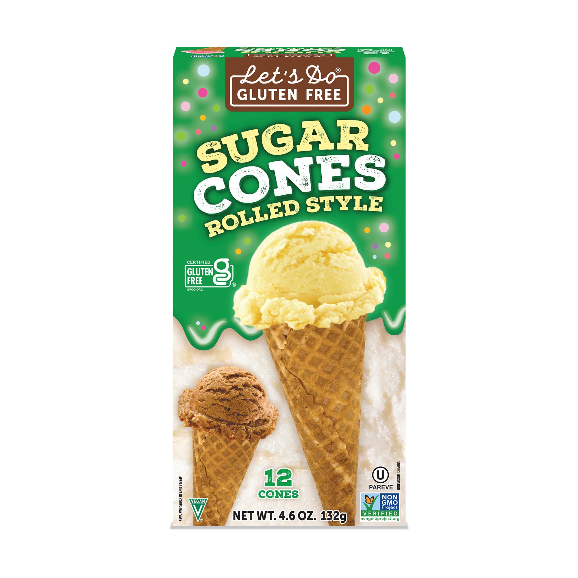 Let's Do Gluten Free Rolled Style Sugar Cones - Ice Cream Cones, Sugar Cones for Ice Cream, Waffle Cones for Ice Cream, Non-GMO - 4.6 Oz (Pack of 12)