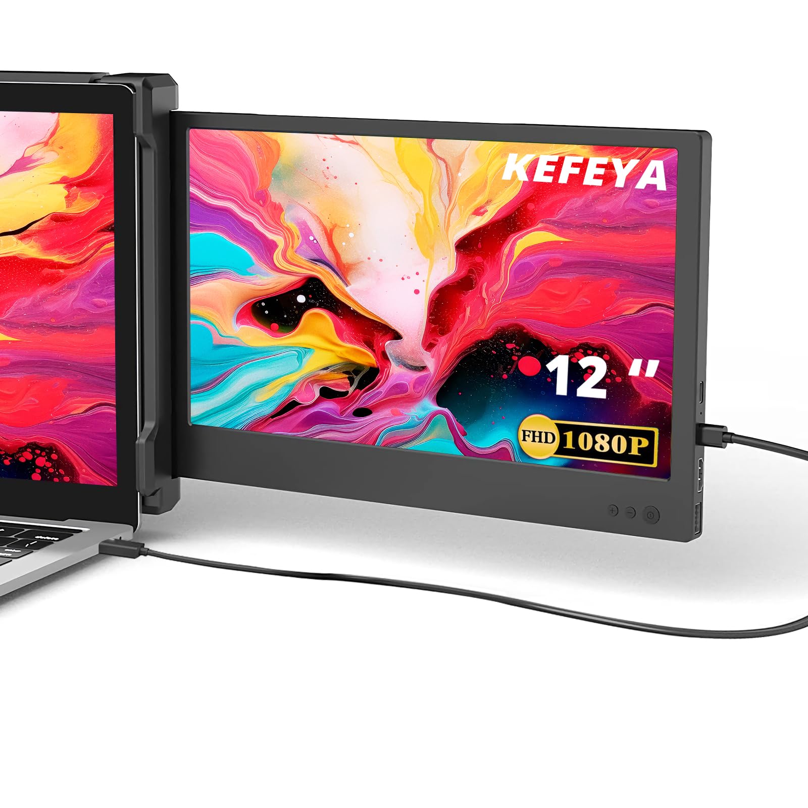 KEFEYA Portable Monitor for Laptop IPS FHD 1080P Laptop Screen Extender Monitor HDMI/USB-A/Type-C Plug and Play Compatible with Windows, Chrome, Mac, Switch, PS4 for 13-16.5"