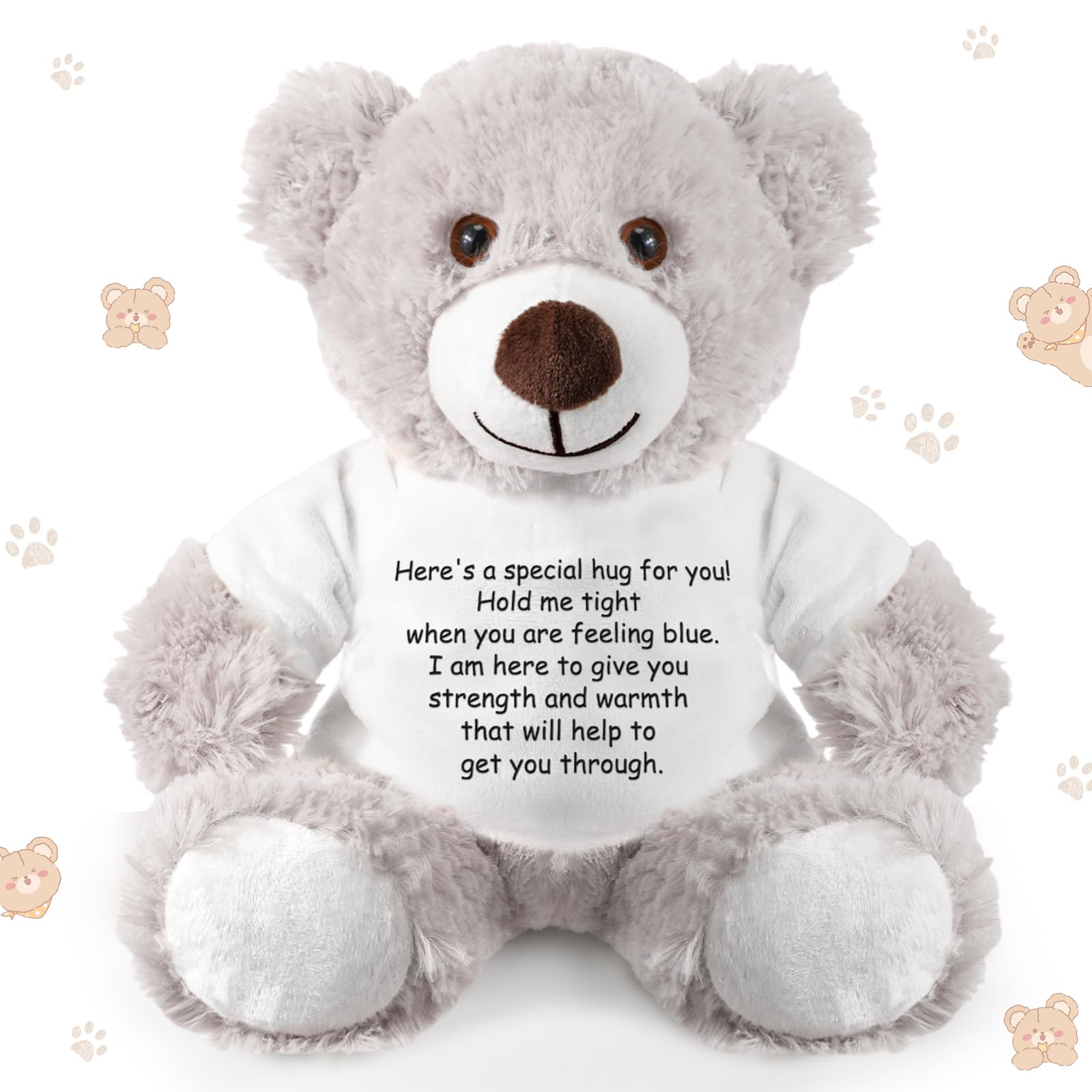 Lenwen Bear Hug Gift Sending You a Bear Hug Inspirational Gift Plush Bear Stuffed Animal Get Well Soon Gift Thinking of You Gift Get Well Bear for Women Kids Adult, 13.78 Inch (Gray)