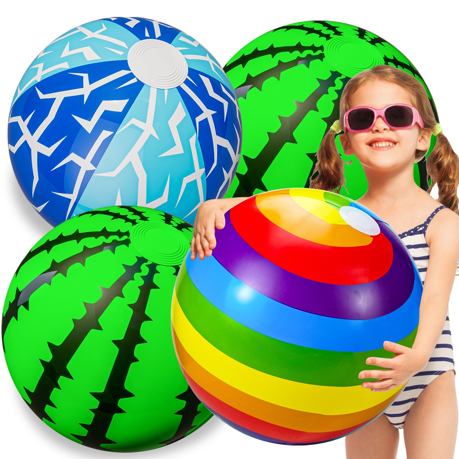 Tcvents Beach Ball 2 Pack, Huge Inflatable Balls 26', Colorful Beach Balls for Kids and Adults Summer Pool Party Decorations Party Supplies 21' After Inflated