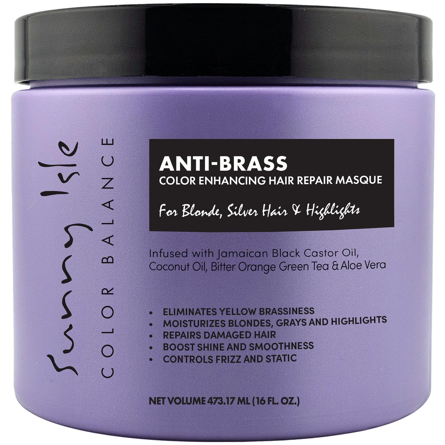 Sunny IsleAnti-Brass Color Enhancing Purple Hair Repair Masque 16oz | Neutralizes Yellow Undertones & Brassiness | Deep Conditioner Treatment Toner for Blonde, Silver, Gray Hair & Highlights