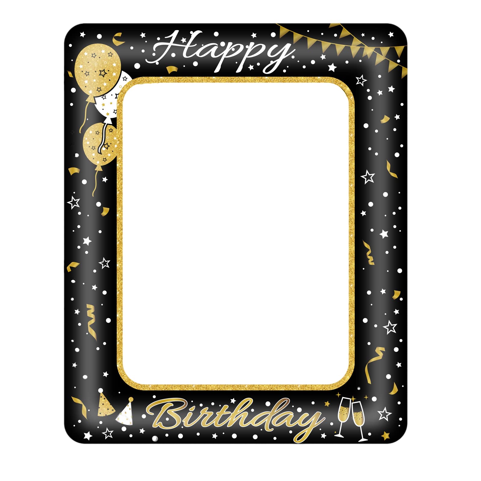 Happy Birthday Photo Booth Props for Boys Girls Men Women Gift,Black Gold Inflatable Selfie Picture Frame,Giant Inflatable Party Photo Booth Frame for All Ages Birthday Party Decorations Supplies