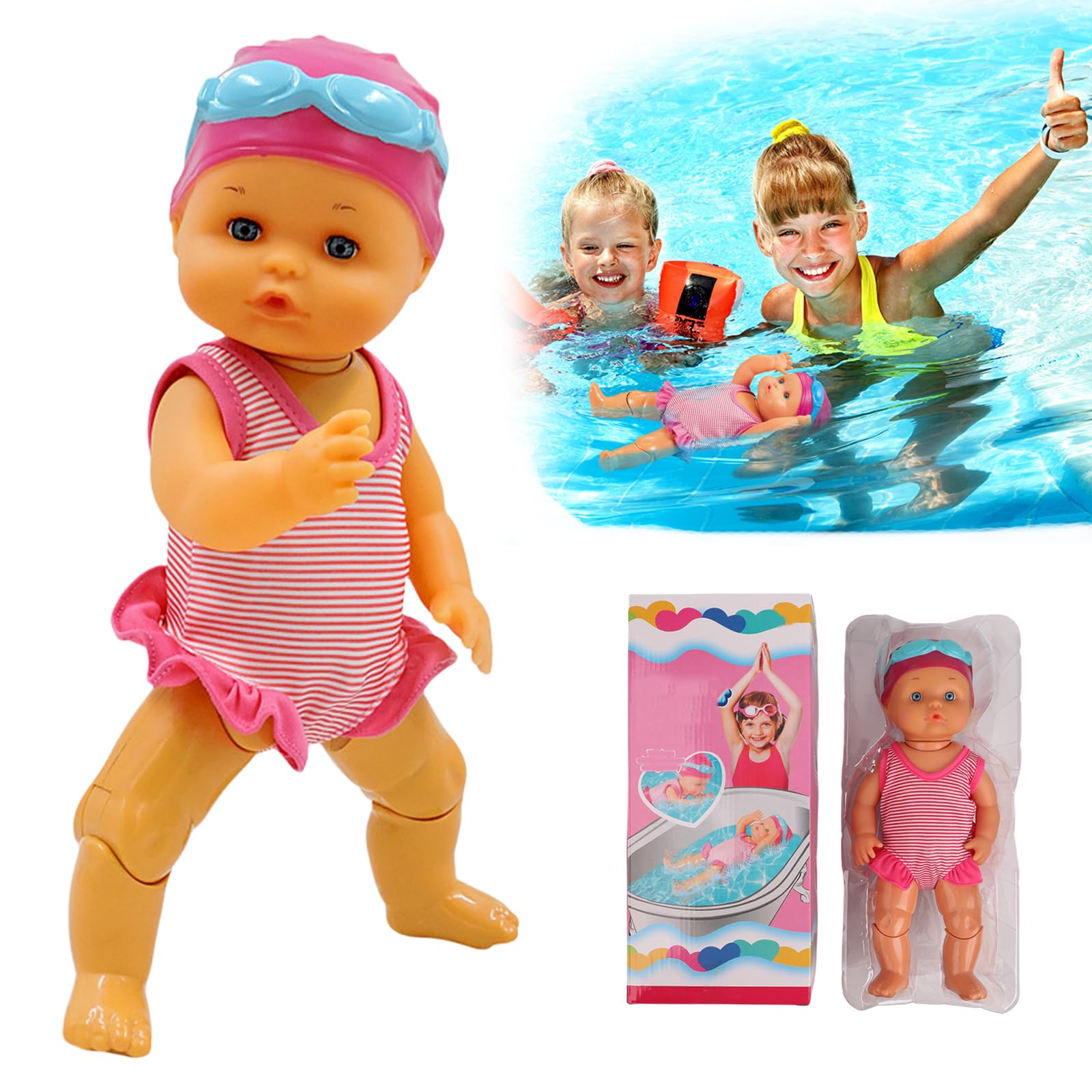 2024 New Packaging Waterproof Swimmer Doll, Swimming Baby Doll,Electric Water Baby Doll, Backstroke Swimming Dolls for Pool, for Pool/Bathroom Play (2024 New Packaging)