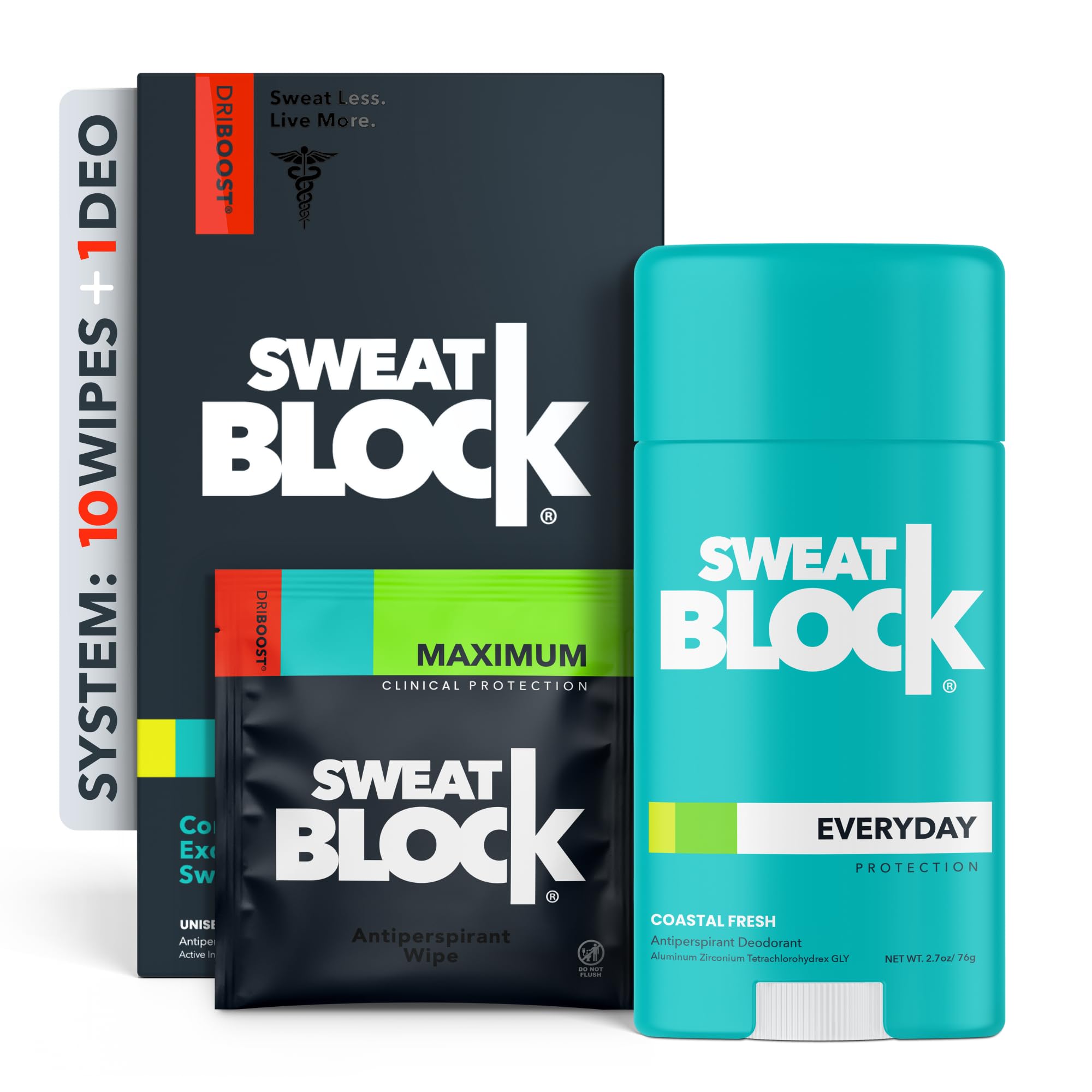 SWEATBLOCK (Deodorant Solid + Clinical Strength Antiperspirant Wipes) - Excessive Sweat and Odour bundle [Clinical Strength Antiperspirant Sweat Wipes and Regular Antiperspirant Deodorant] Odour Pr...