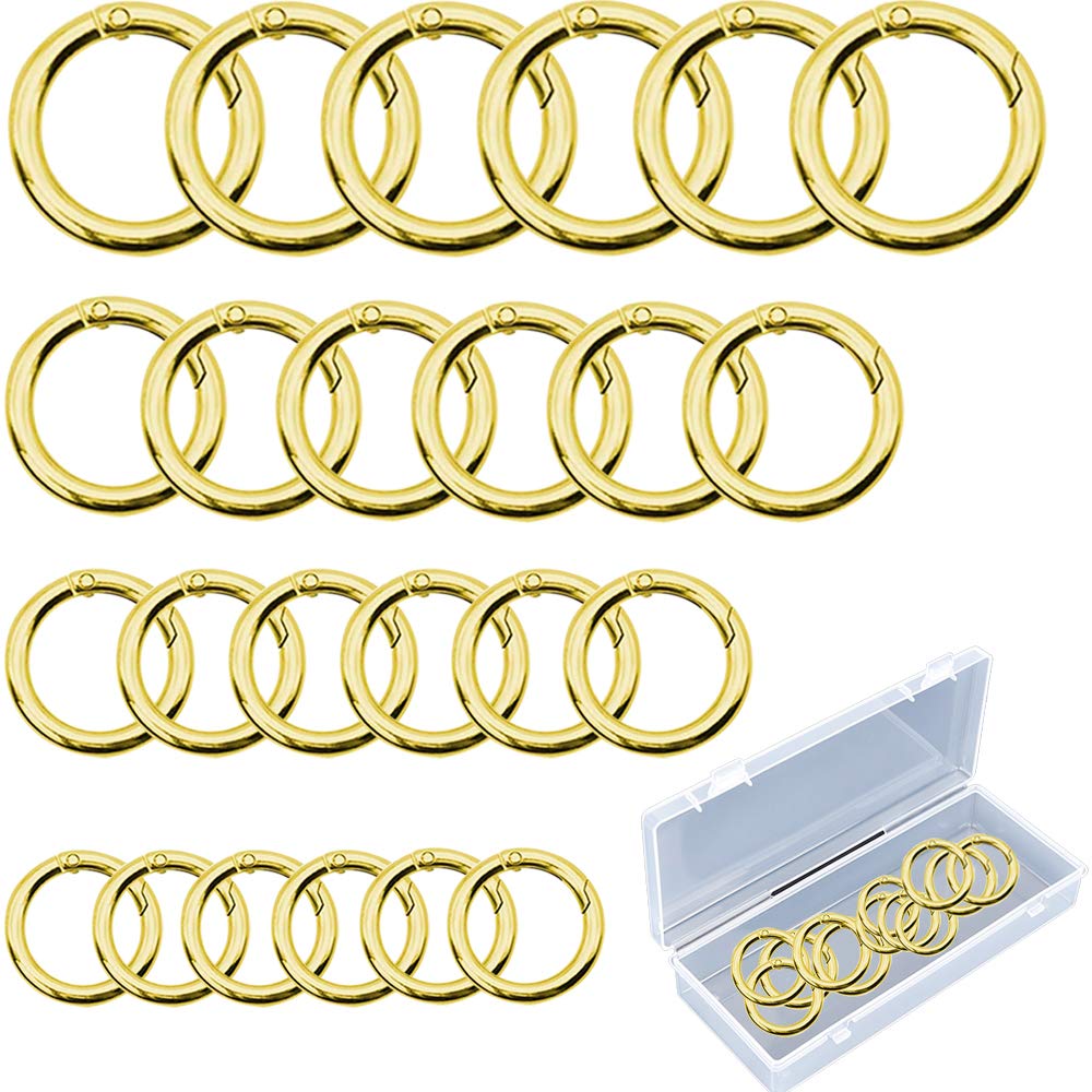 YDSimple 24 PCS Spring O Ring Set, Round Carabiner Snap Trigger Buckle in 4 Size, Zinc Alloy Hooks Clip DIY Accessories for Collars, Keychain, Purse and Handbag (Light Gold)