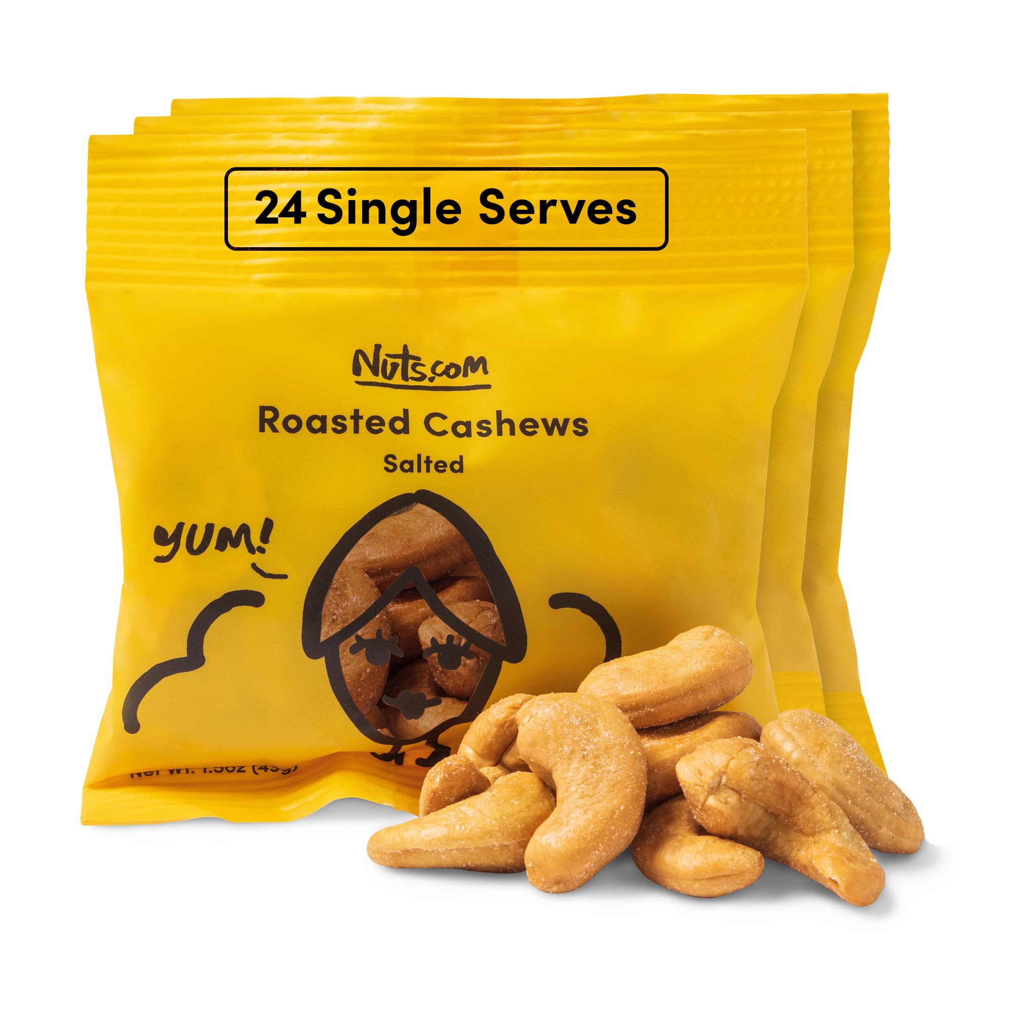 Nuts.com – Roasted Cashews (Salted Single Serve) — Healthy Snack for Adults & Kids, Good Source of Protein, Fiber, Calcium, Iron, Potassium & Vitamins – Vegan, Gluten-Free & Kosher Pareve – 24 Single Serves