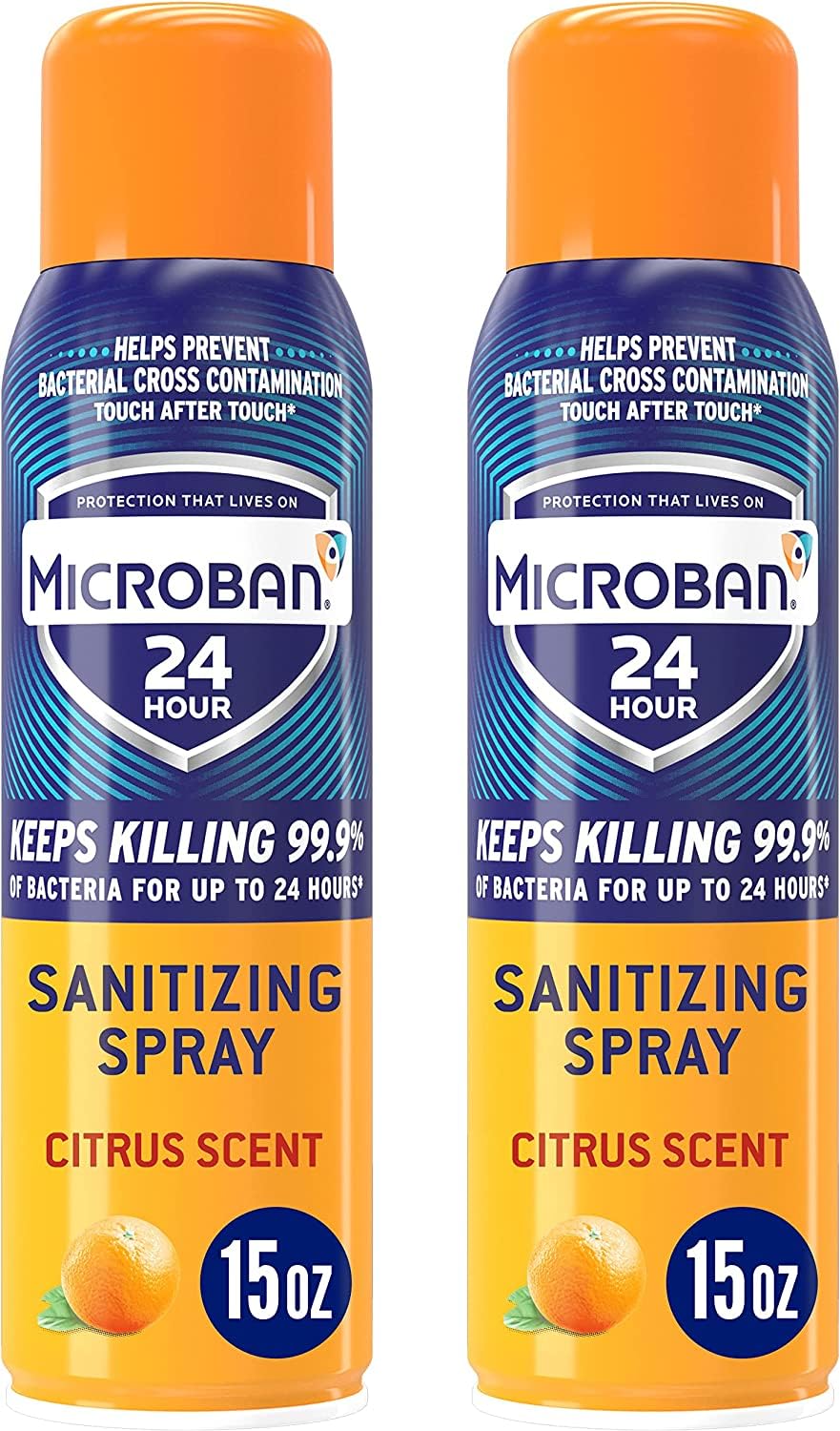 MICROBANDisinfectant Spray, 24 Hour Sanitizing and Antibacterial Spray, Sanitizing Spray, Citrus Scent, 2 Count (15oz Each) (Packaging May Vary)