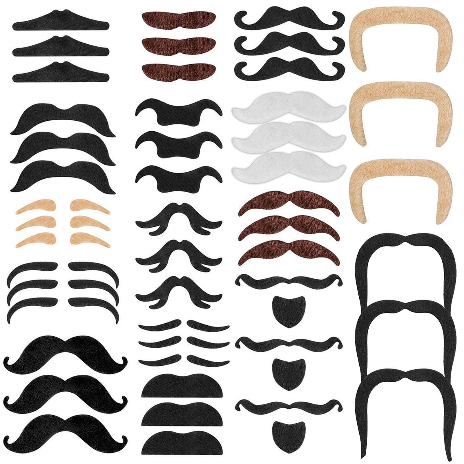 SONEER 48 Pack Fake Moustache, Self-Adhesive Novelty Mustache for Masquerade Party Favor, Birthday party,Costume and Performance