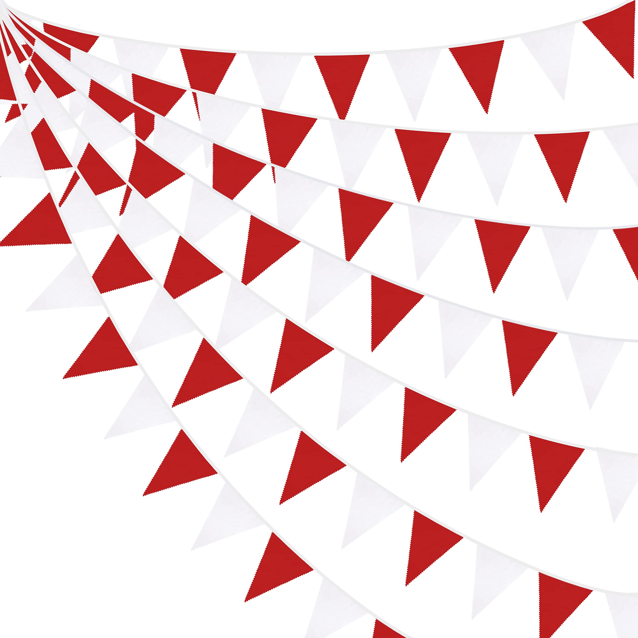 32Ft Red White Pennant Banner Fabric Triangle Flag Bunting Garland Streamers for Wedding Engagement Bridal Shower Anniversary Bachelorette Birthday Party Home Outdoor Garden Hanging Decoration