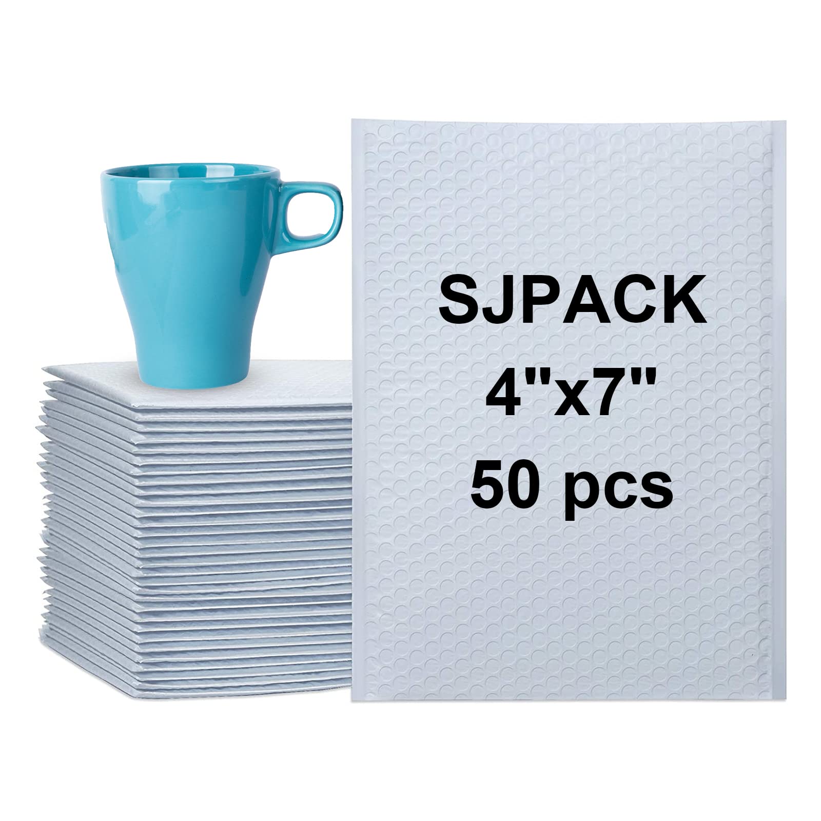 SJPACK Bubble Mailers 4x7 Shipping Bags, 50Pcs Self-Seal Adhesive Poly Bubble Mailers Waterproof Padded Envelopes Packaging for Small Business, Bulk Shipping Mailing Envelopes