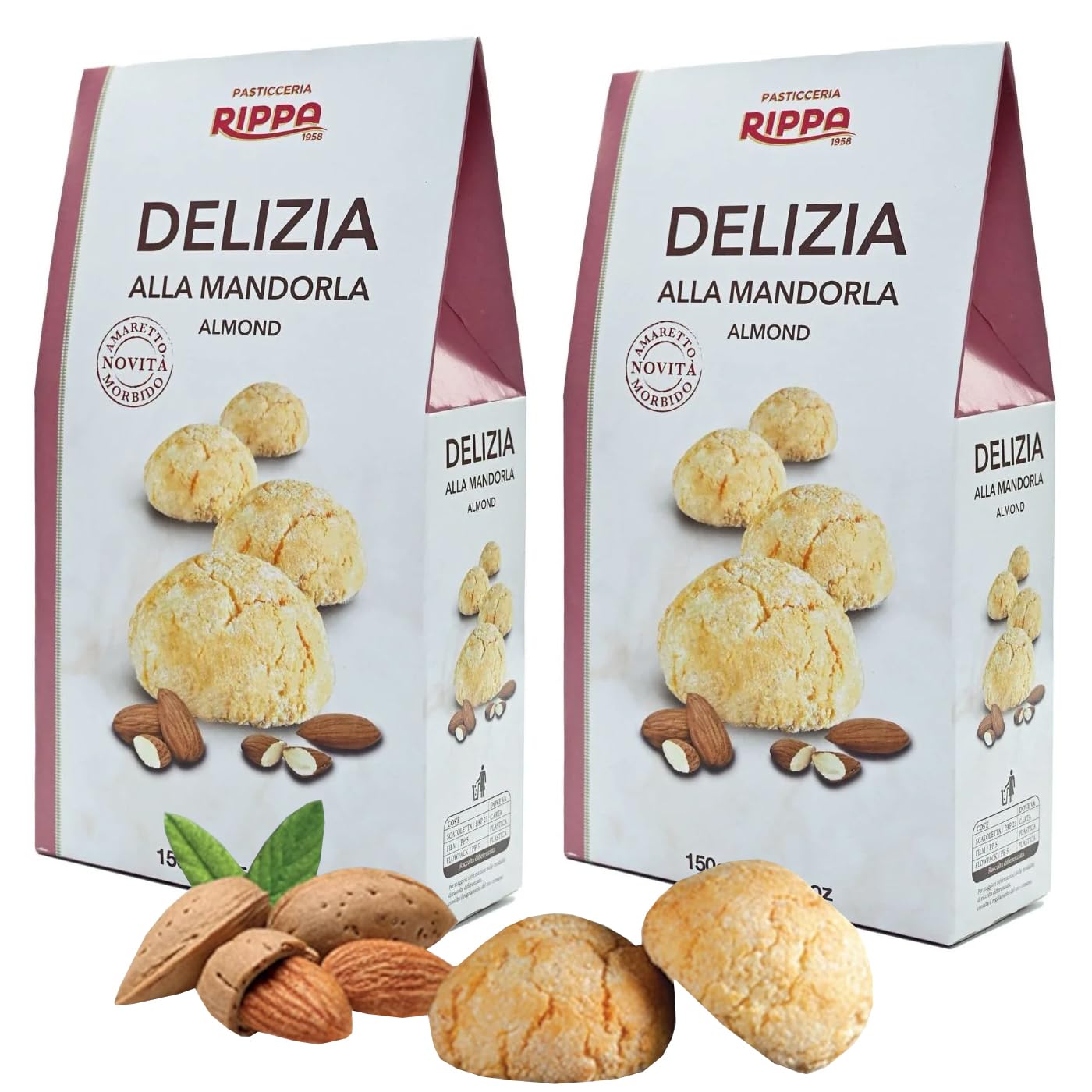 RIPPA Pasticceria Delizia Soft Cookies - Authentic Italian Cookies with Rich Almond Flavor - Traditional Hand-Made Healthy Cookies Ideal for Gifting, Snacking, & Sharing - 150g Pack (2 Pack)