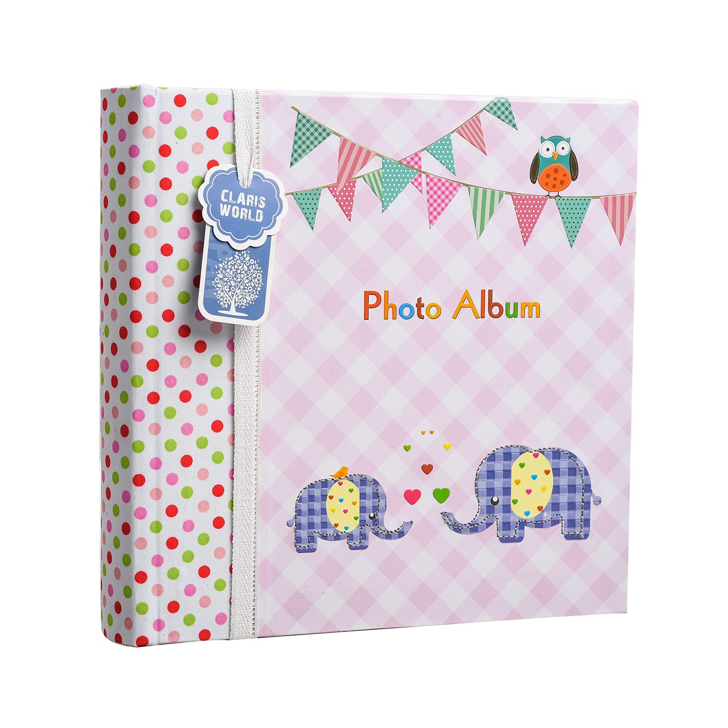 Apan 6x4'' Large Baby Boy or Girl Slip in Case Memo Photo Album for 200 Photos - Ideal Gift (Pink Elephant Kids)