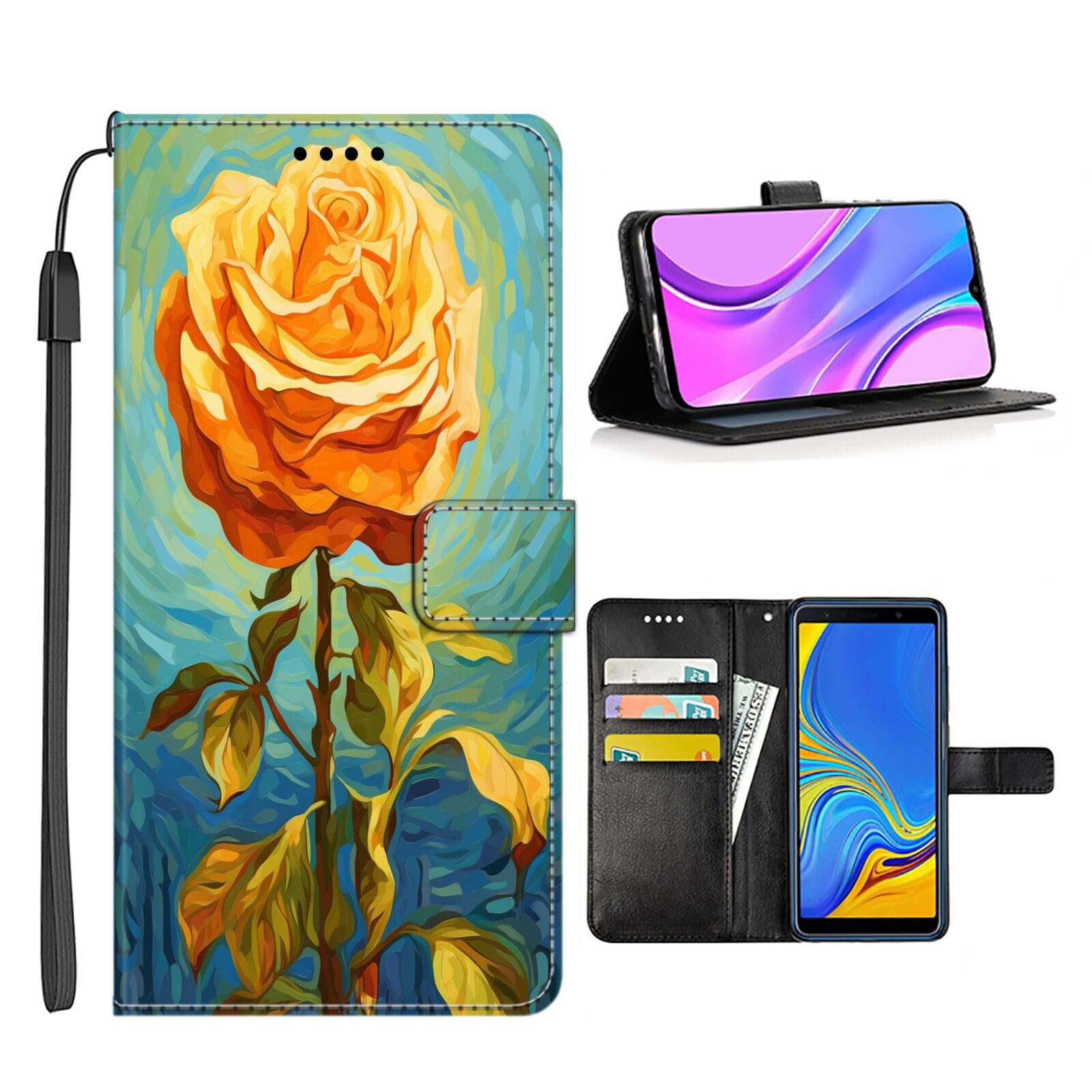 DAFEI Wallet Case for Samsung Galaxy S9 with Rose Flower-aa890 Pattern PU Leather Flip Folio ID&Credit Cards Pocket Lanyard