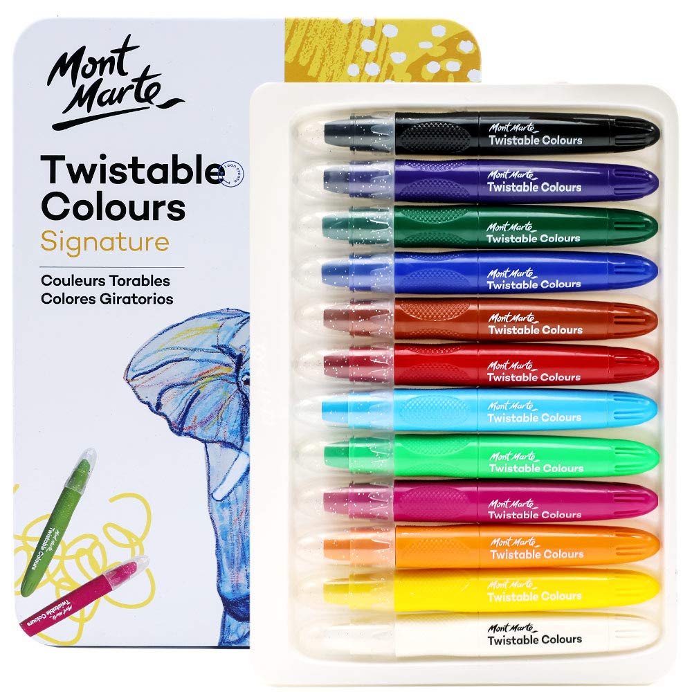 Mont MarteStudio Twistable Colors, 12 Piece. Includes 12 Water Blendable Painting Sticks, Silky Smooth Texture and Easy Glide.