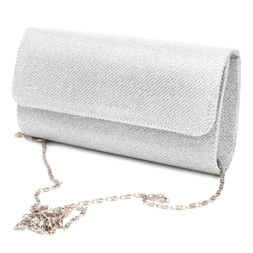 IOOOFUWomen's Evening Shoulder Bag Bridal Clutch Party Prom Wedding Envelope Handbag - Silver, 20x11x5cm/7.87x4.33x1.97in