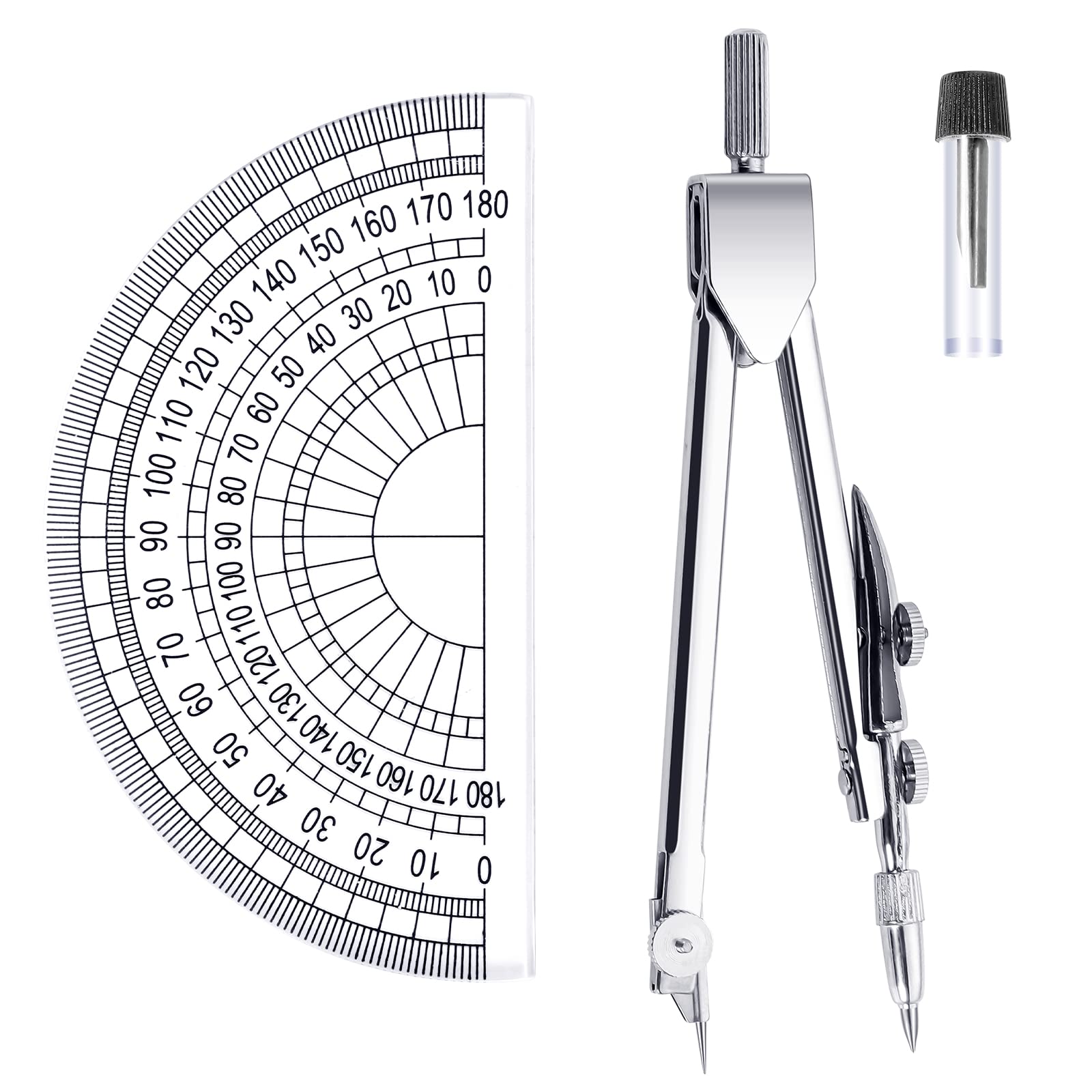 2 Pcs Drafting Compass Set, Geometry Compass Set Maths Protractor Set Rulers for Student Maths Learning and Home Schooling Drafting